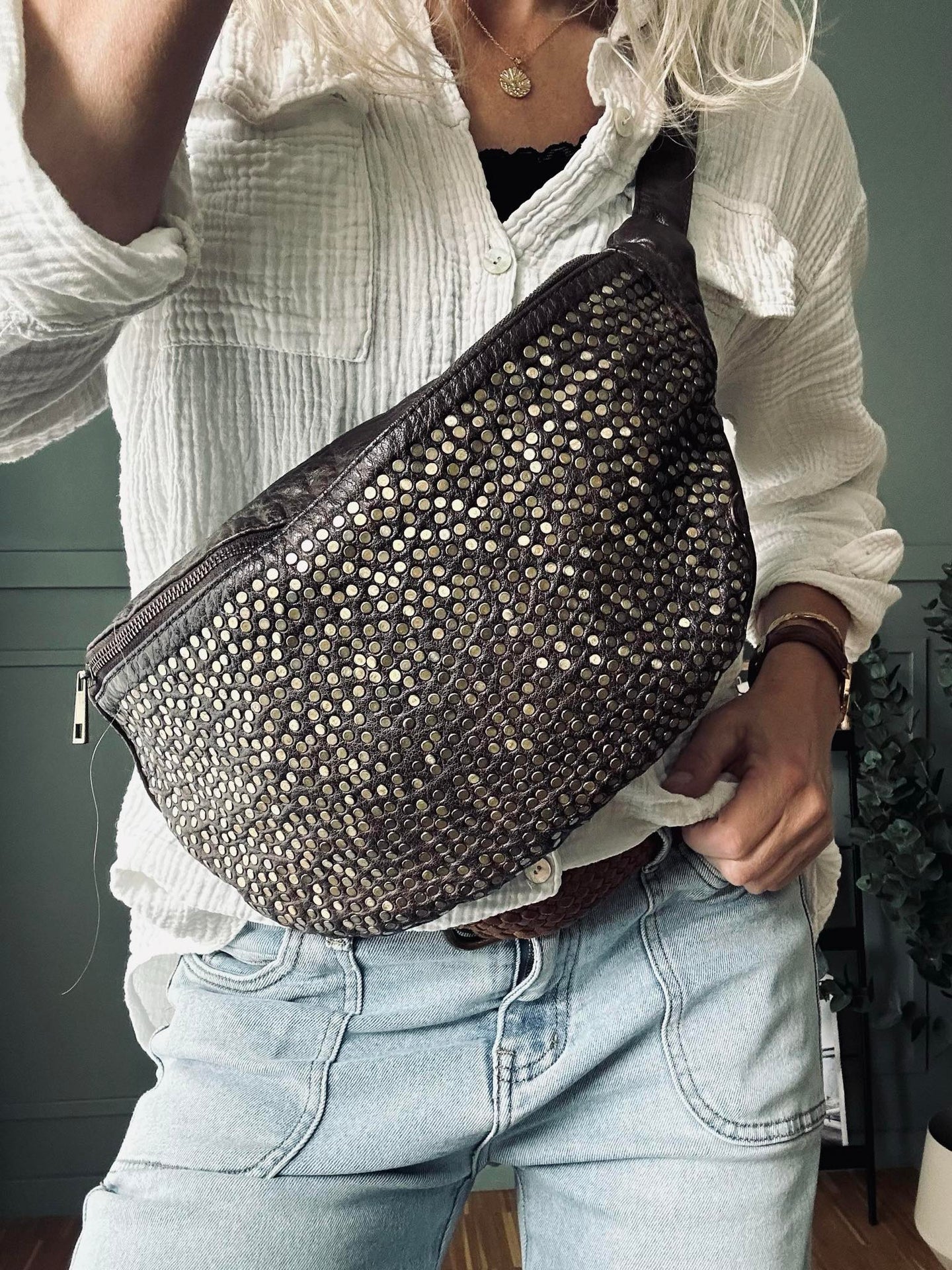 Bumbag Deluxe mit Nieten - Braun