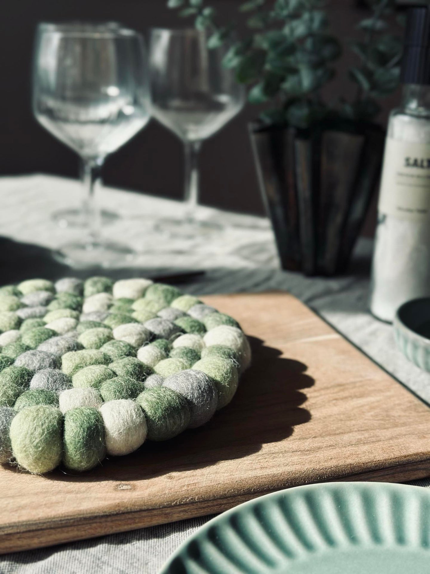 Tischuntersetzer DOTS - Grüner Woll Mix