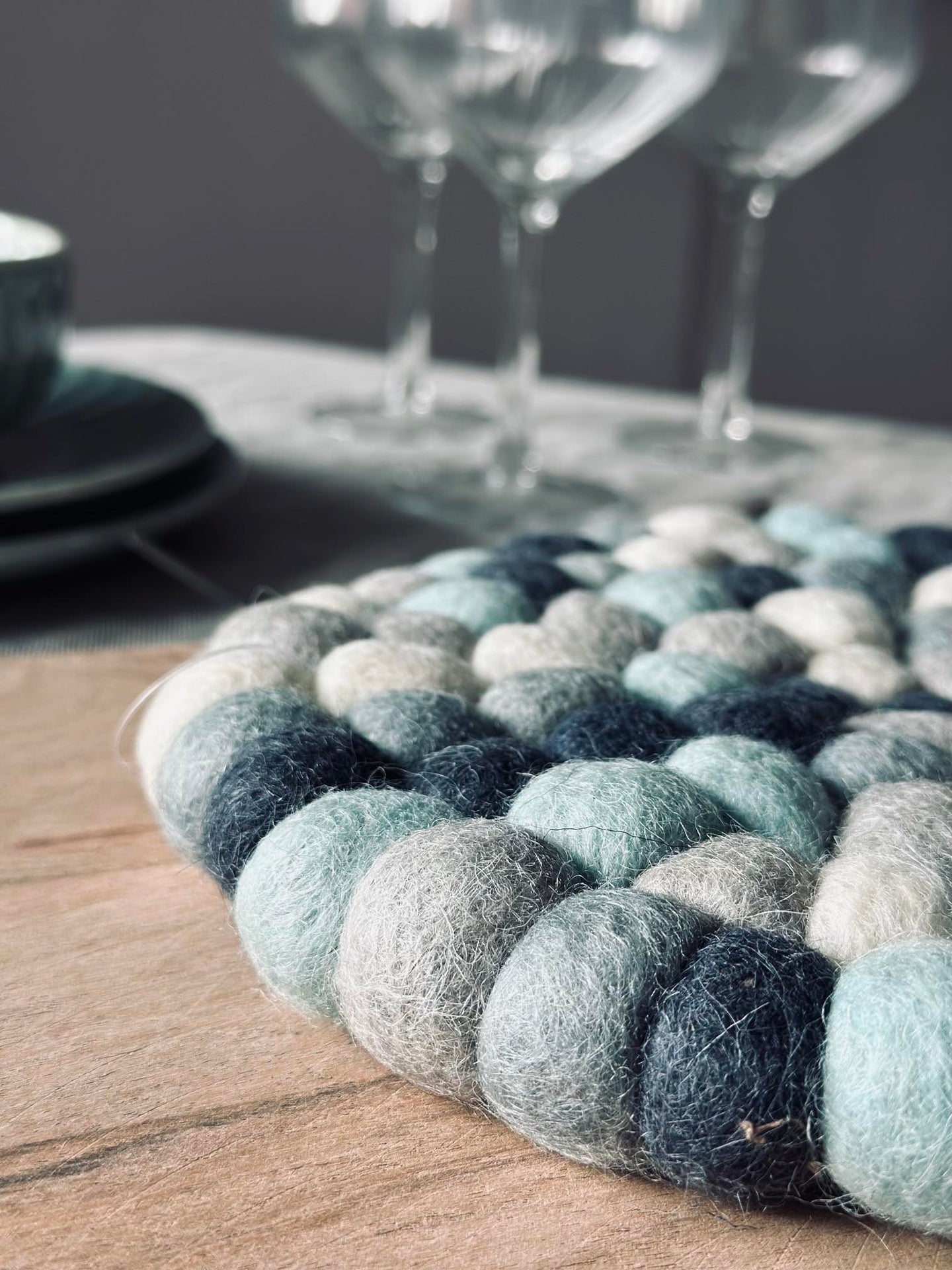 Tischuntersetzer DOTS - Blau-Mix Wolle