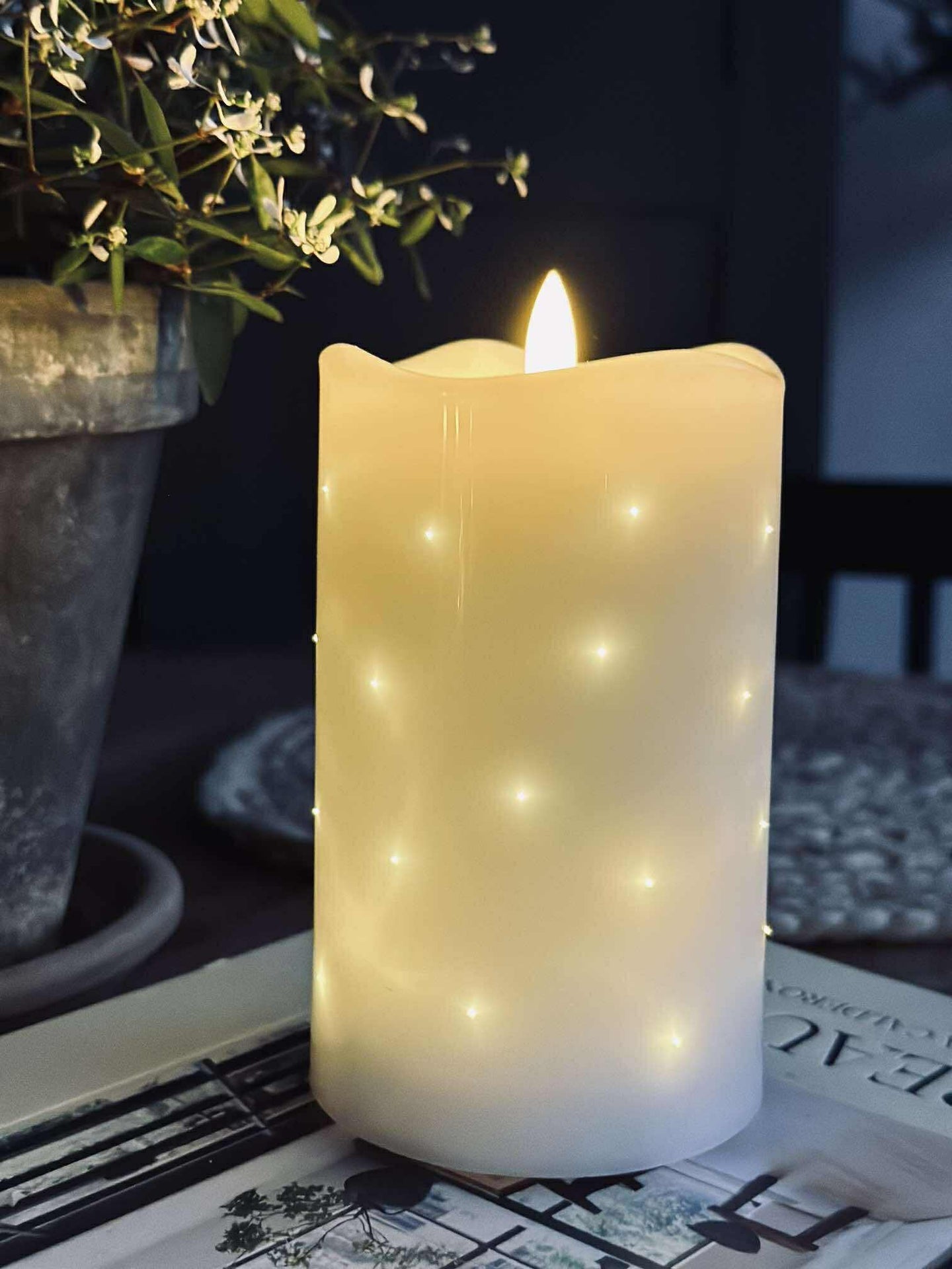LED Blockkerze White TWINKLE - 12,5 cm