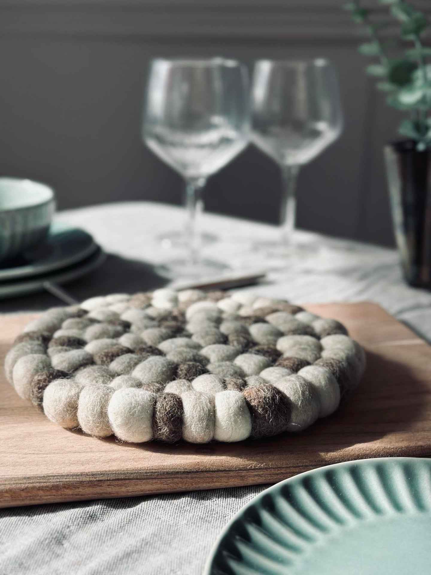 Tischuntersetzer DOTS - Natur / Braun Wolle