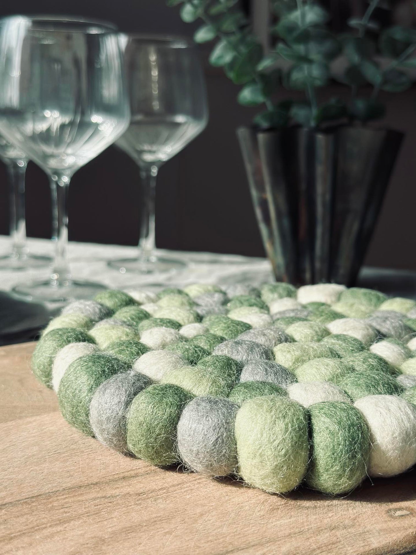 Tischuntersetzer DOTS - Grüner Woll Mix