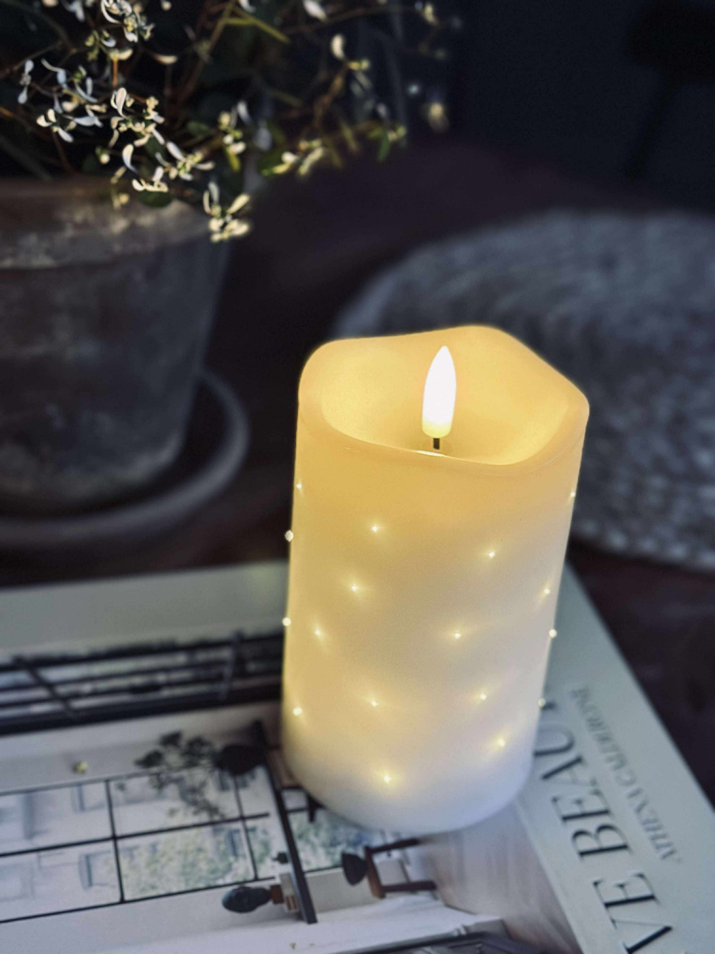 LED Blockkerze White TWINKLE - 12,5 cm