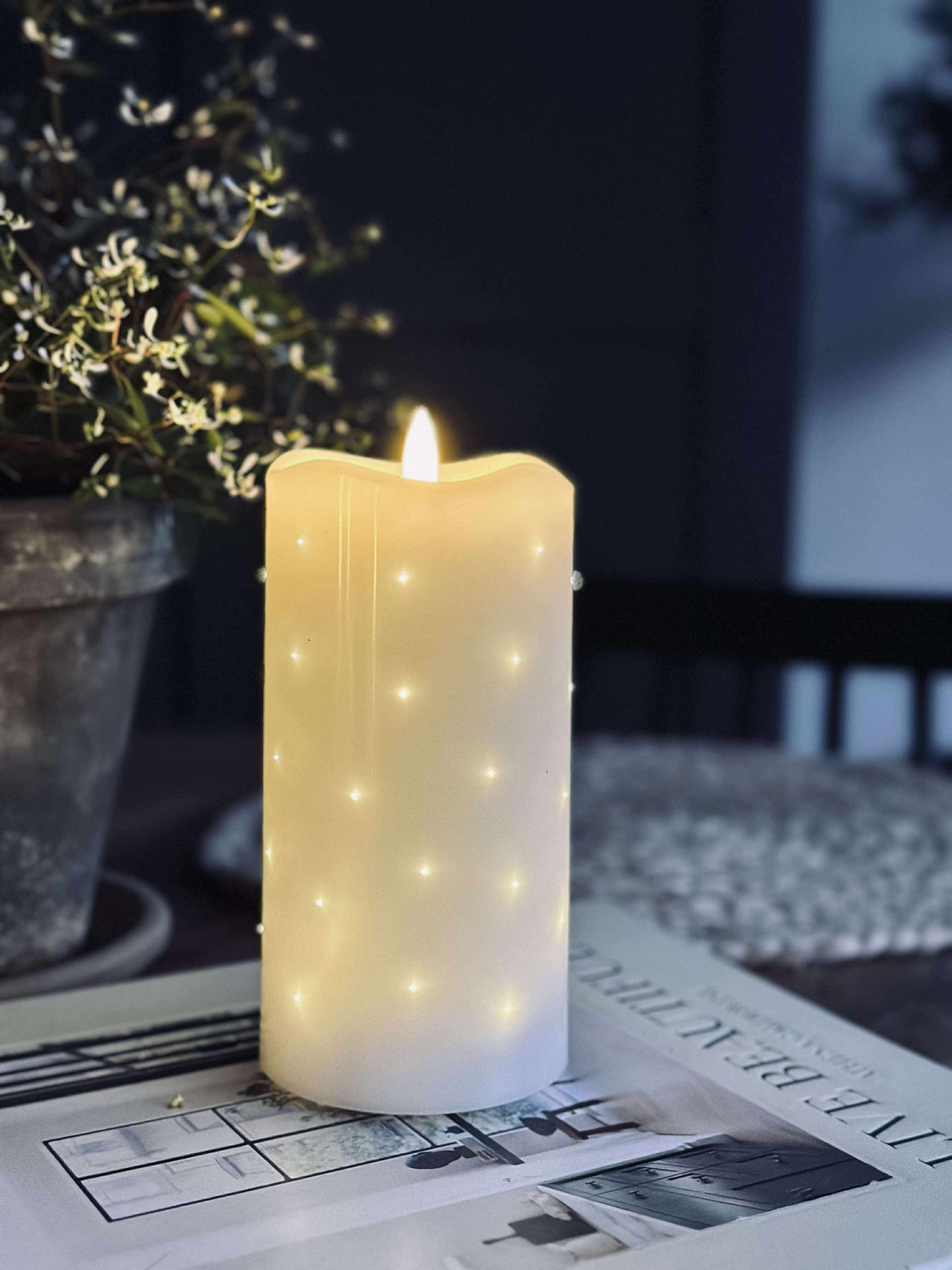 LED Blockkerze White TWINKLE 15cm