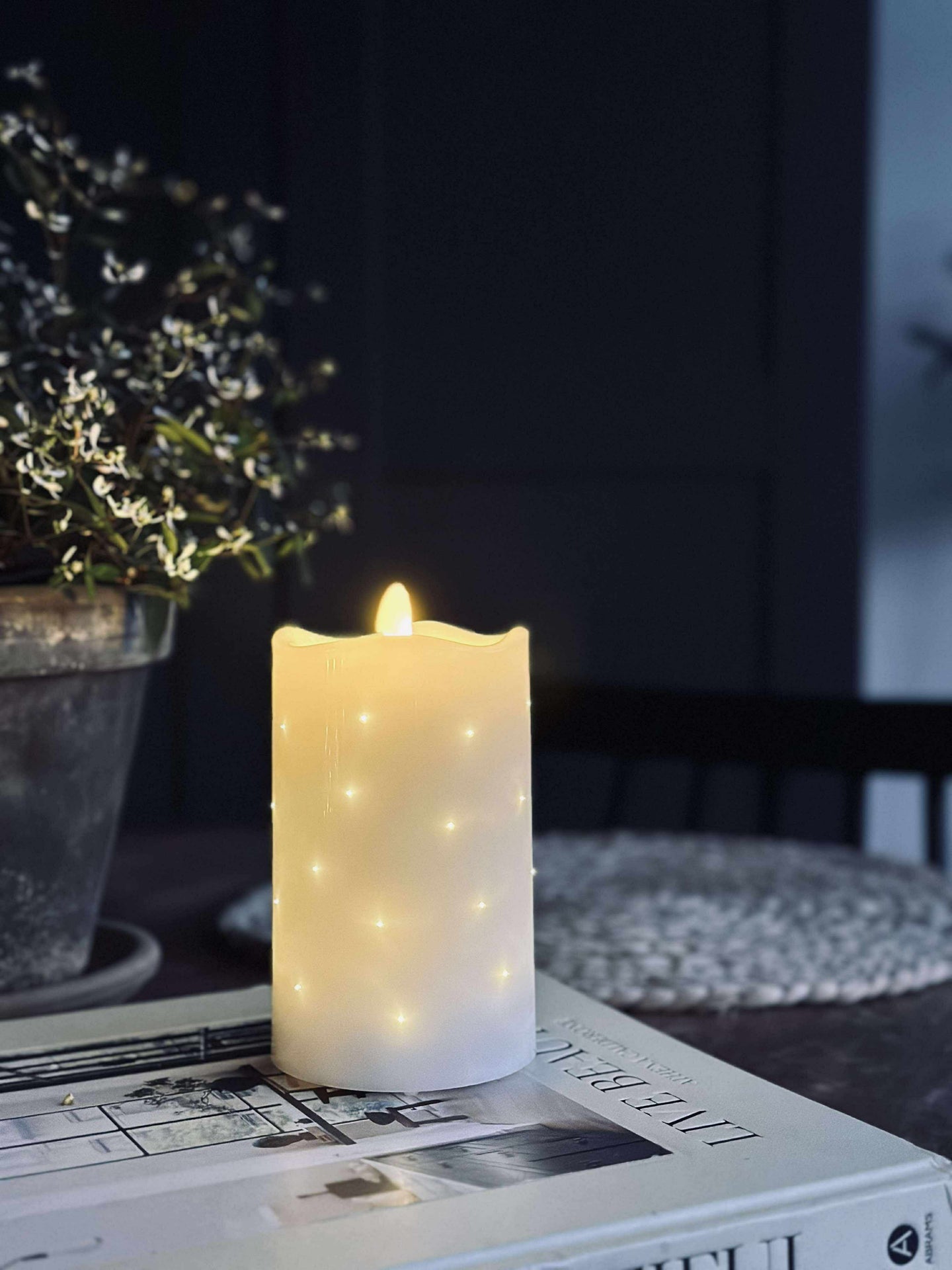 LED Blockkerze White TWINKLE - 12,5 cm