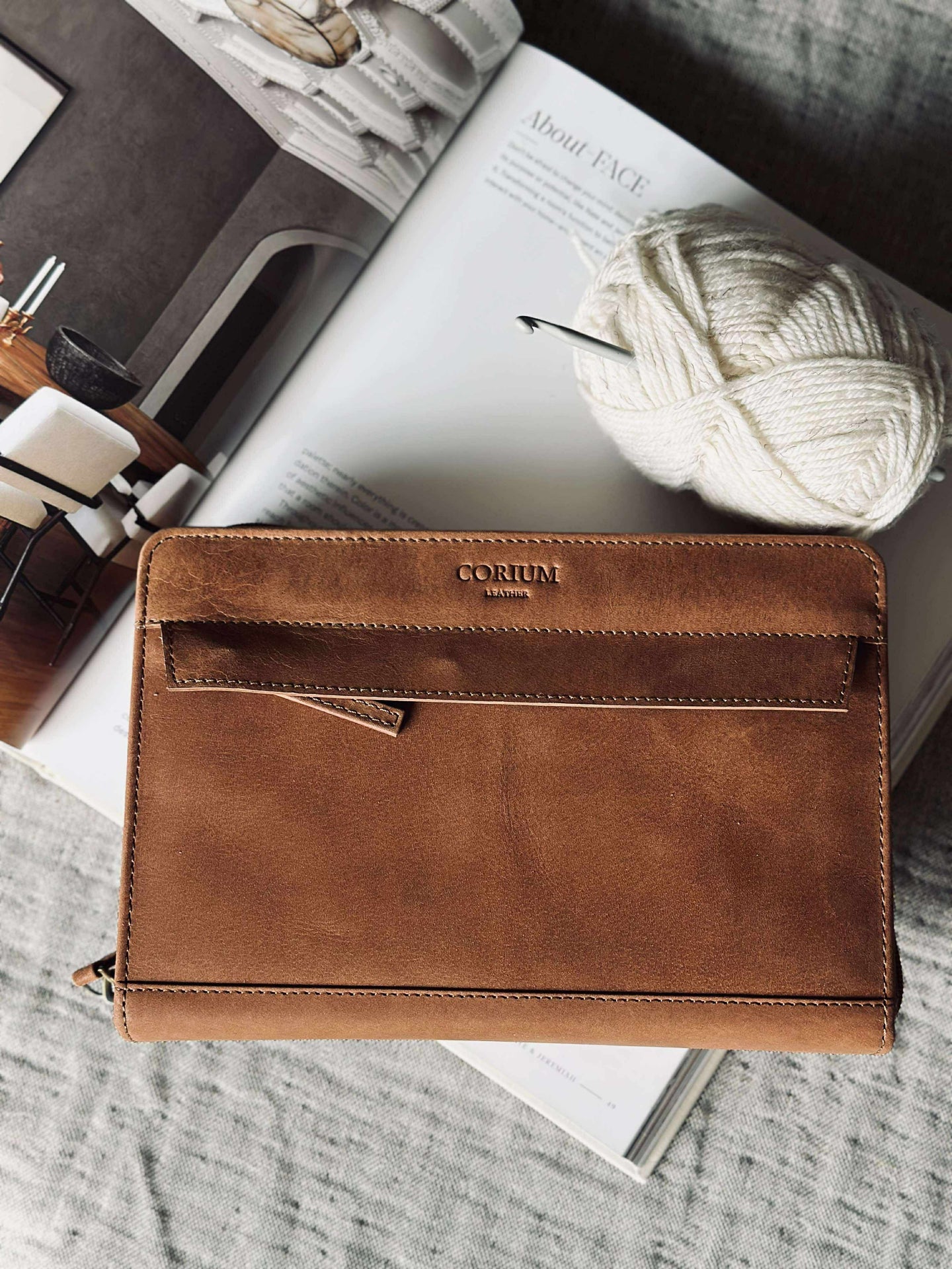 Organiser Cognac Leder