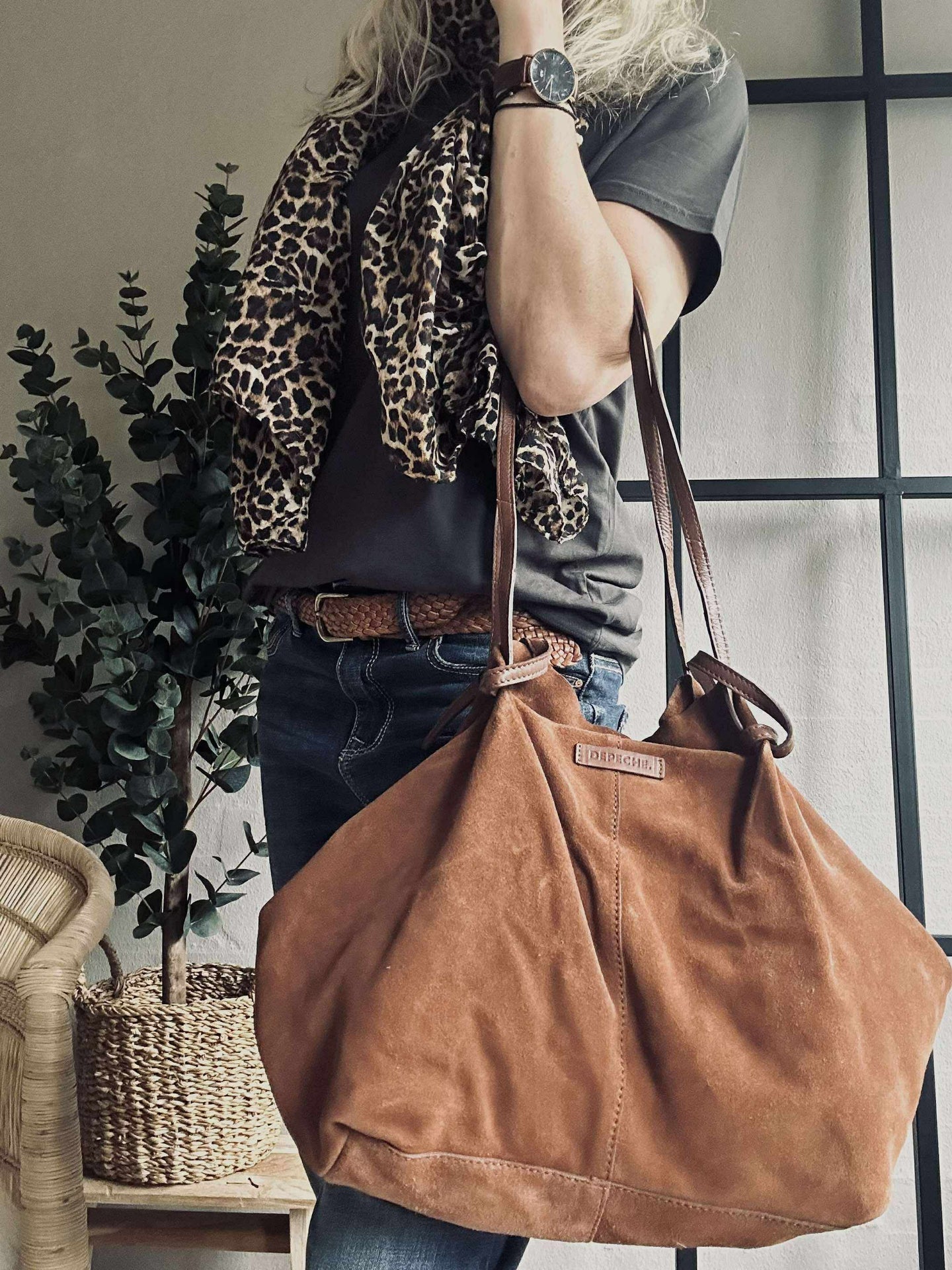 Schöner Wildleder-Shopper - Cognac