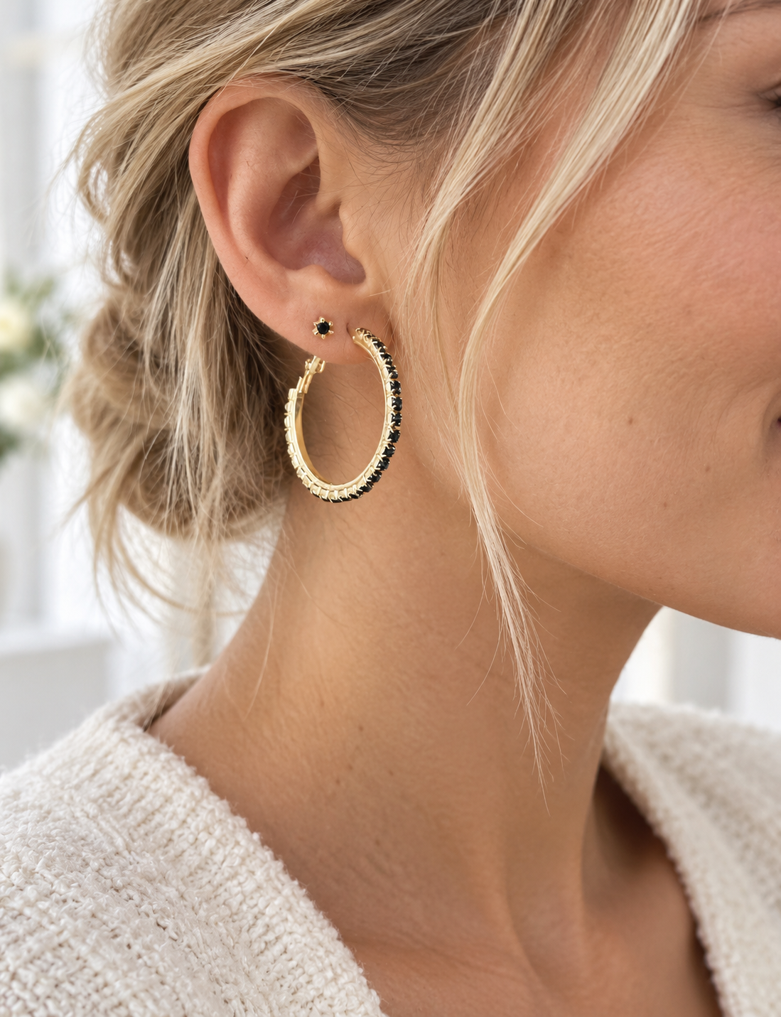 Ohrringe Smilla Hoops 18K vergoldet - Schwarz