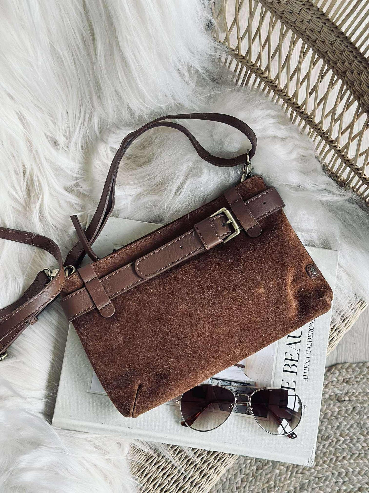 Clutch Veloursleder - Cognac