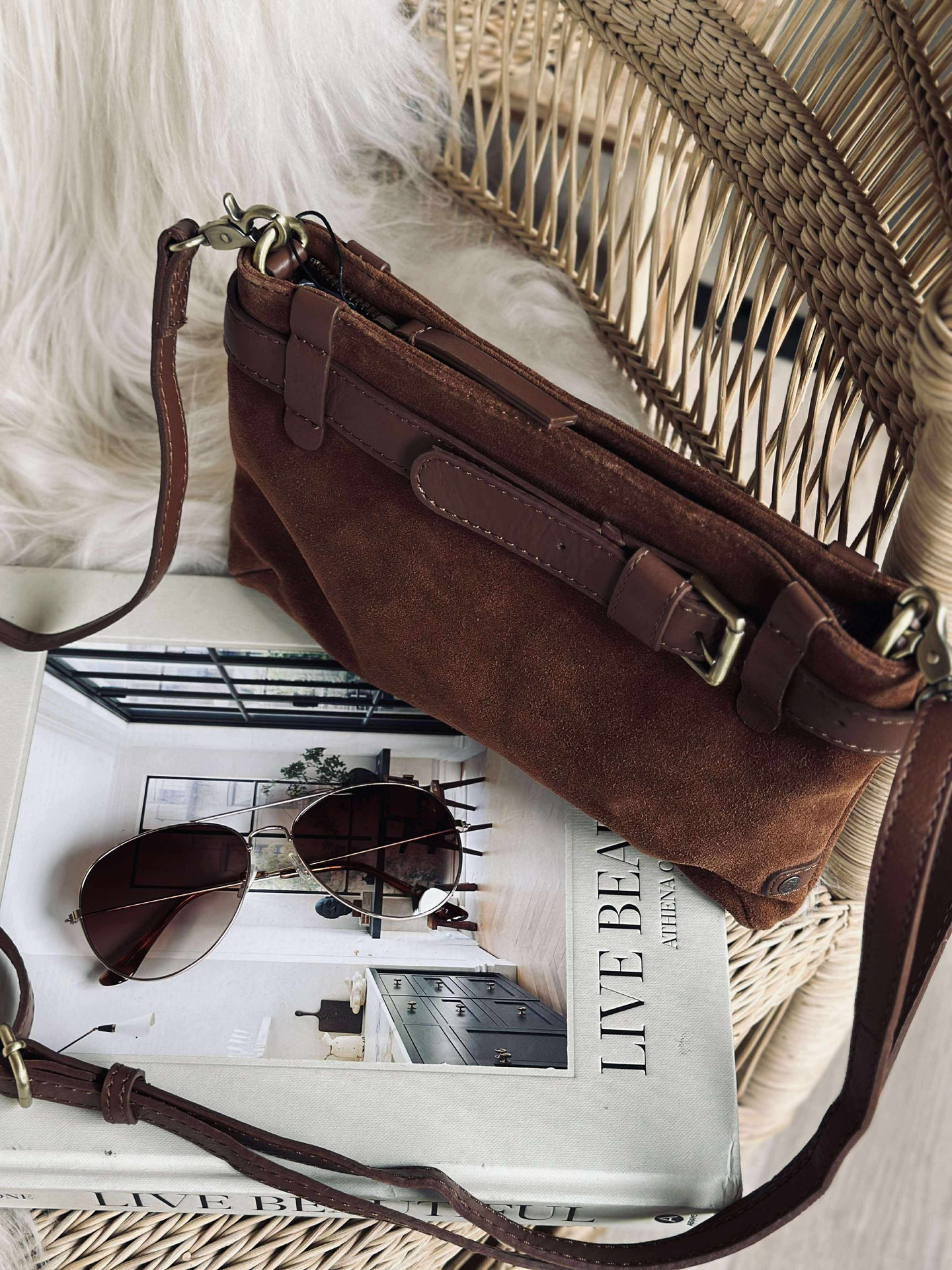Clutch Veloursleder - Cognac
