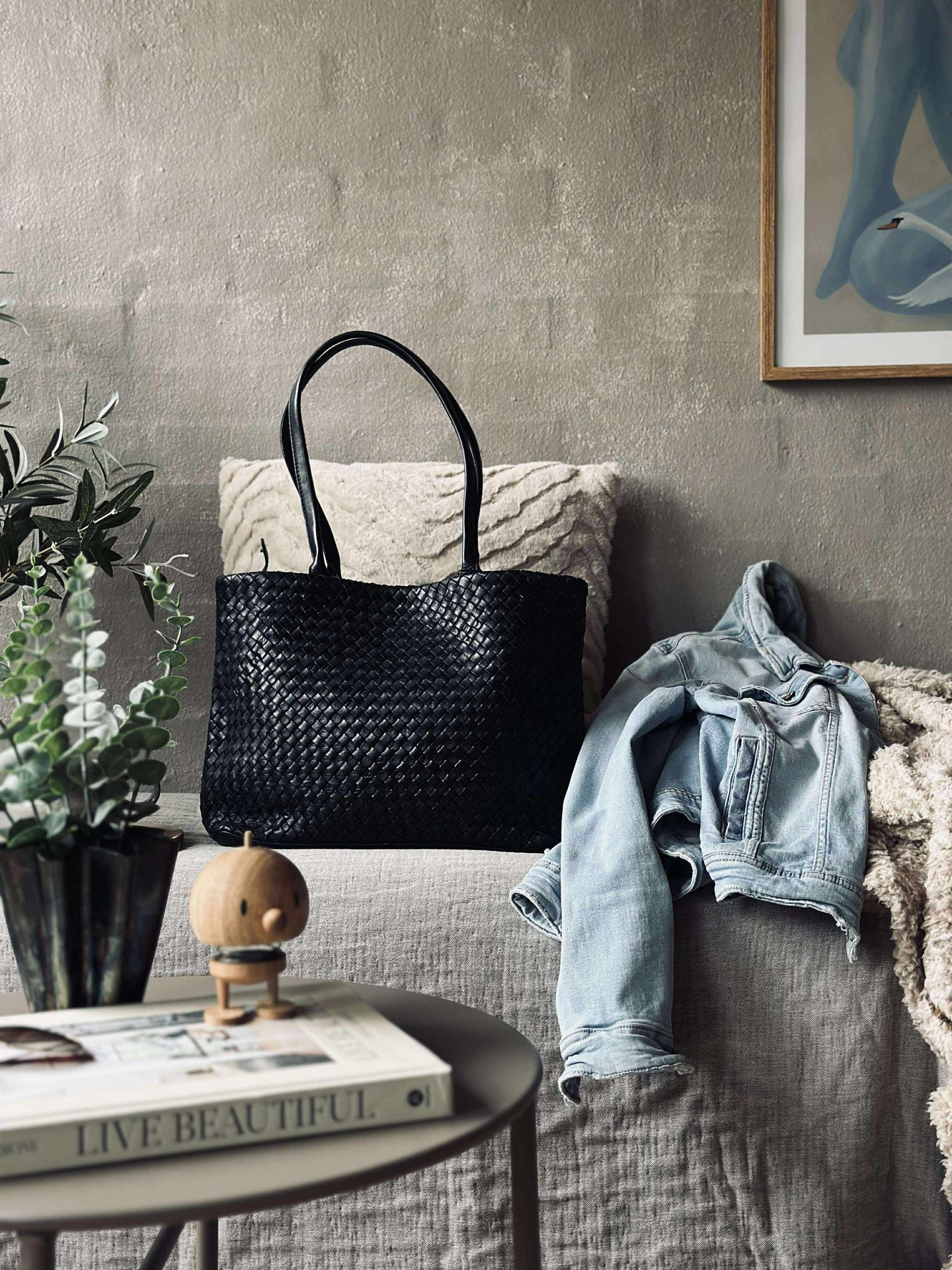 Shopper aus geflochtenem Leder - Black