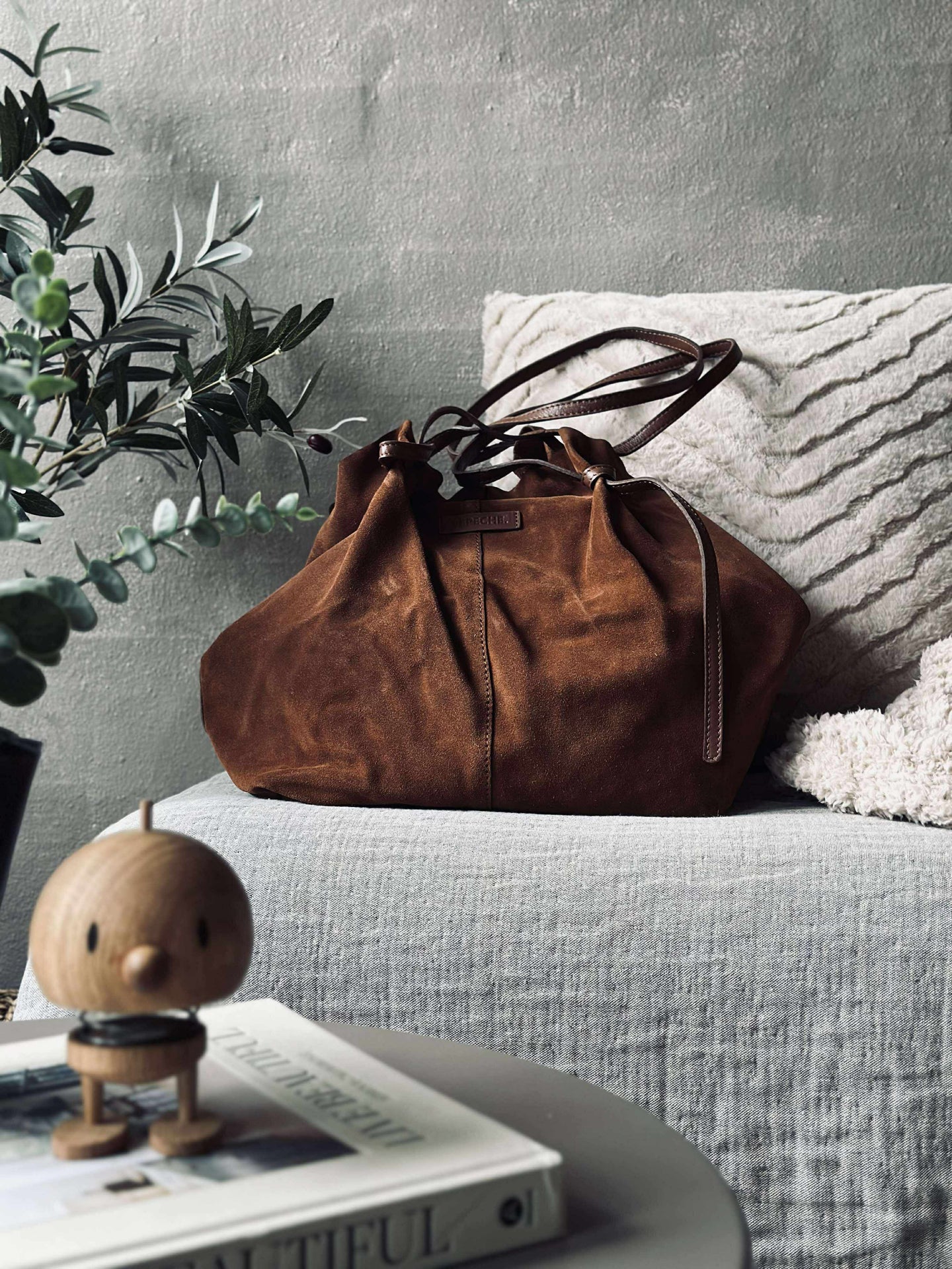 Schöner Wildleder-Shopper - Cognac