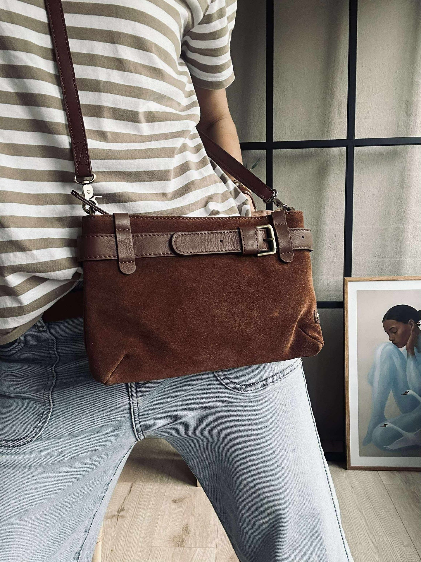 Clutch Veloursleder - Cognac