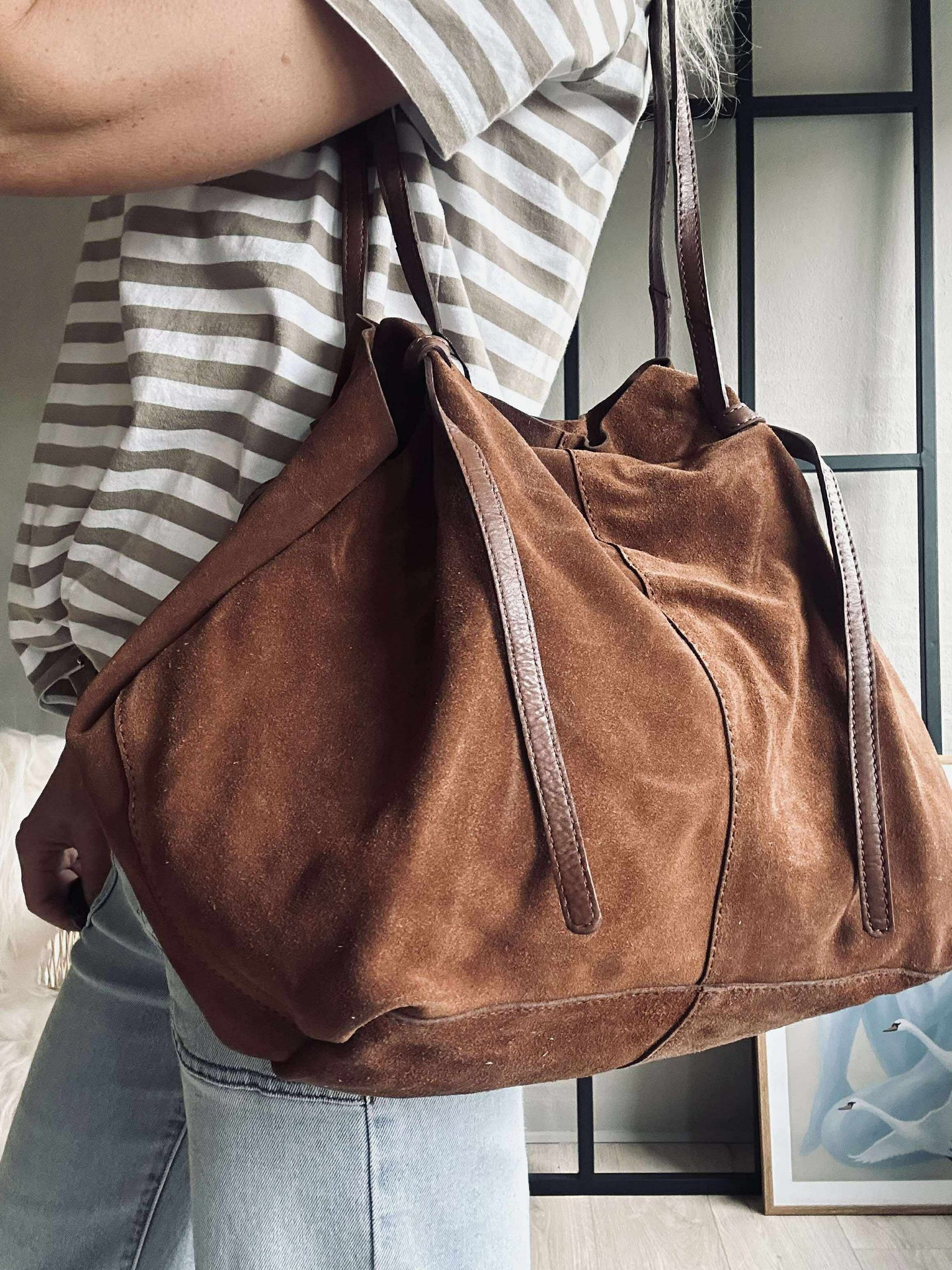 Schöner Wildleder-Shopper - Cognac