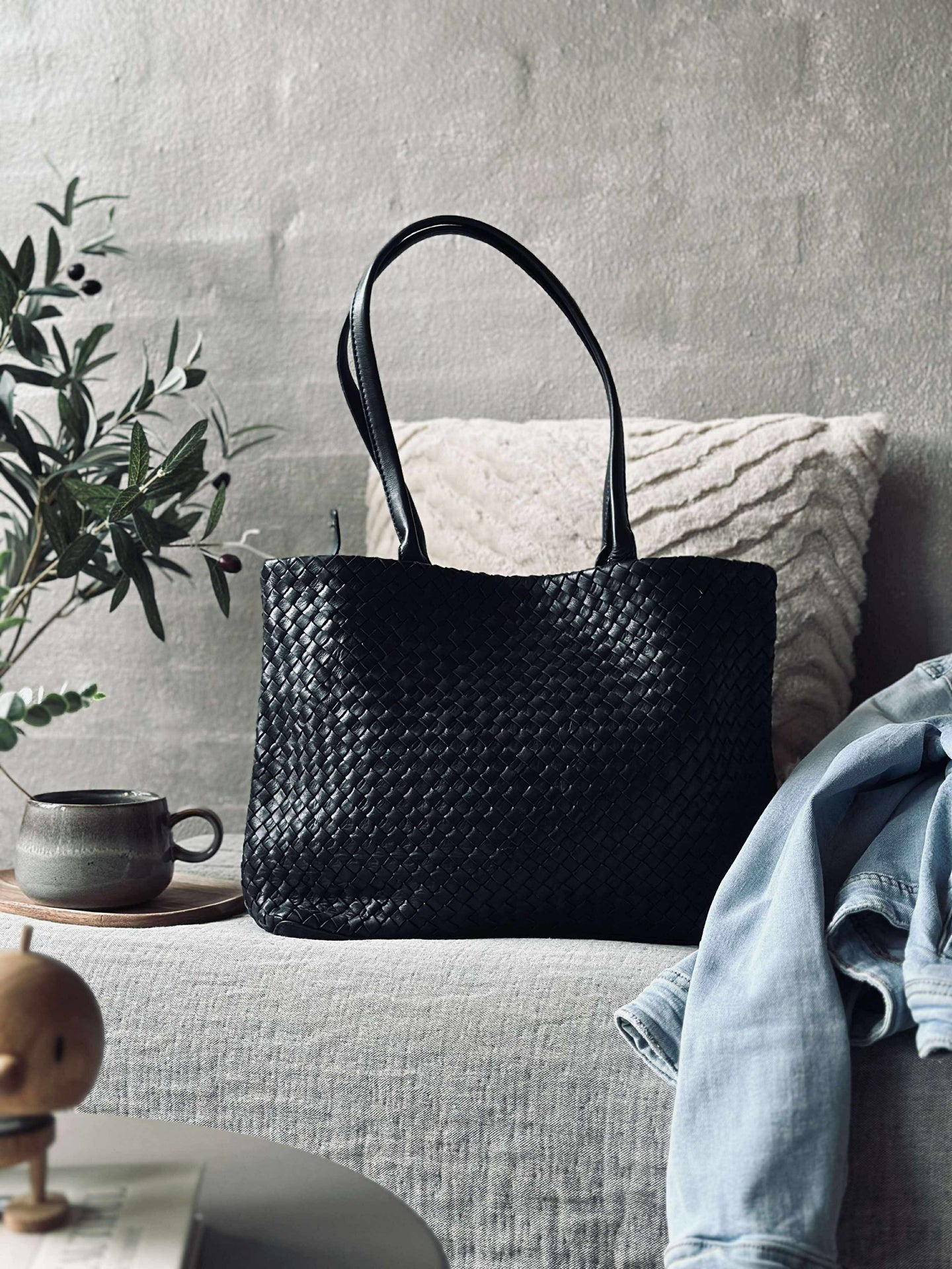 Shopper aus geflochtenem Leder - Black