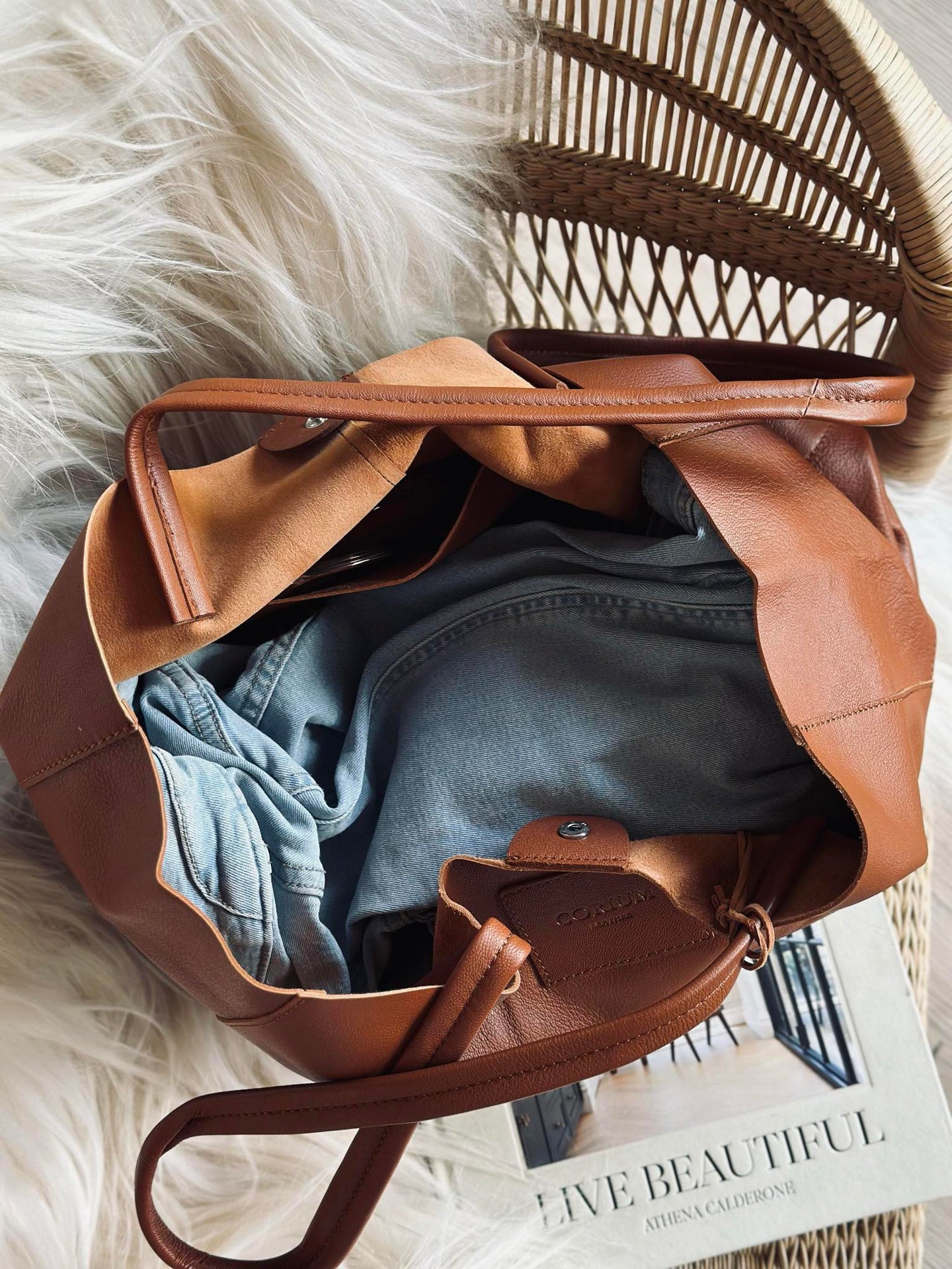 Shopper Daily aus weichem Leder - Cognac
