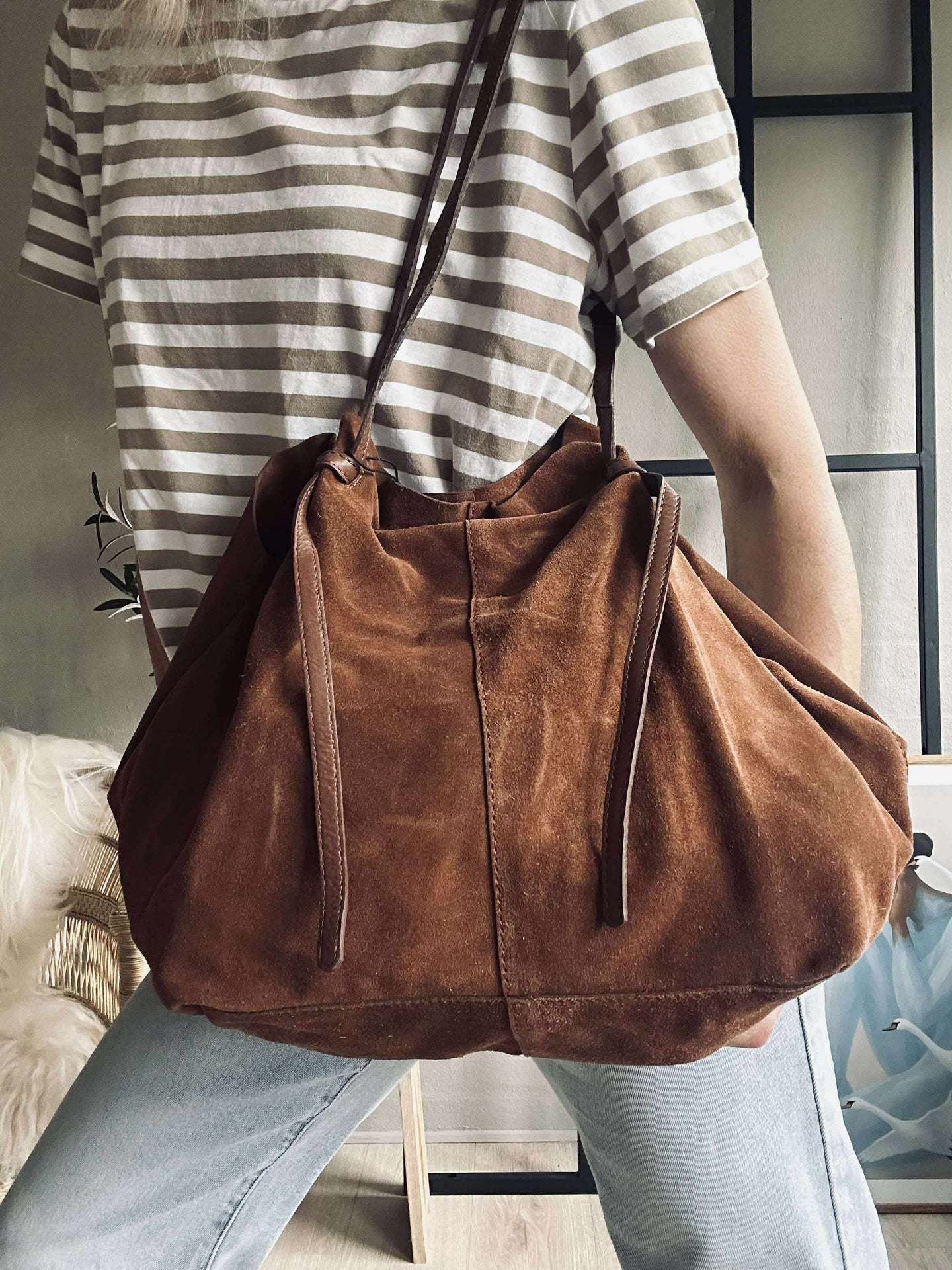 Schöner Wildleder-Shopper - Cognac