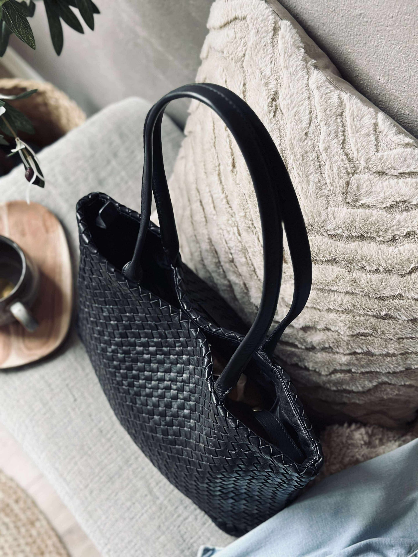 Shopper aus geflochtenem Leder - Black