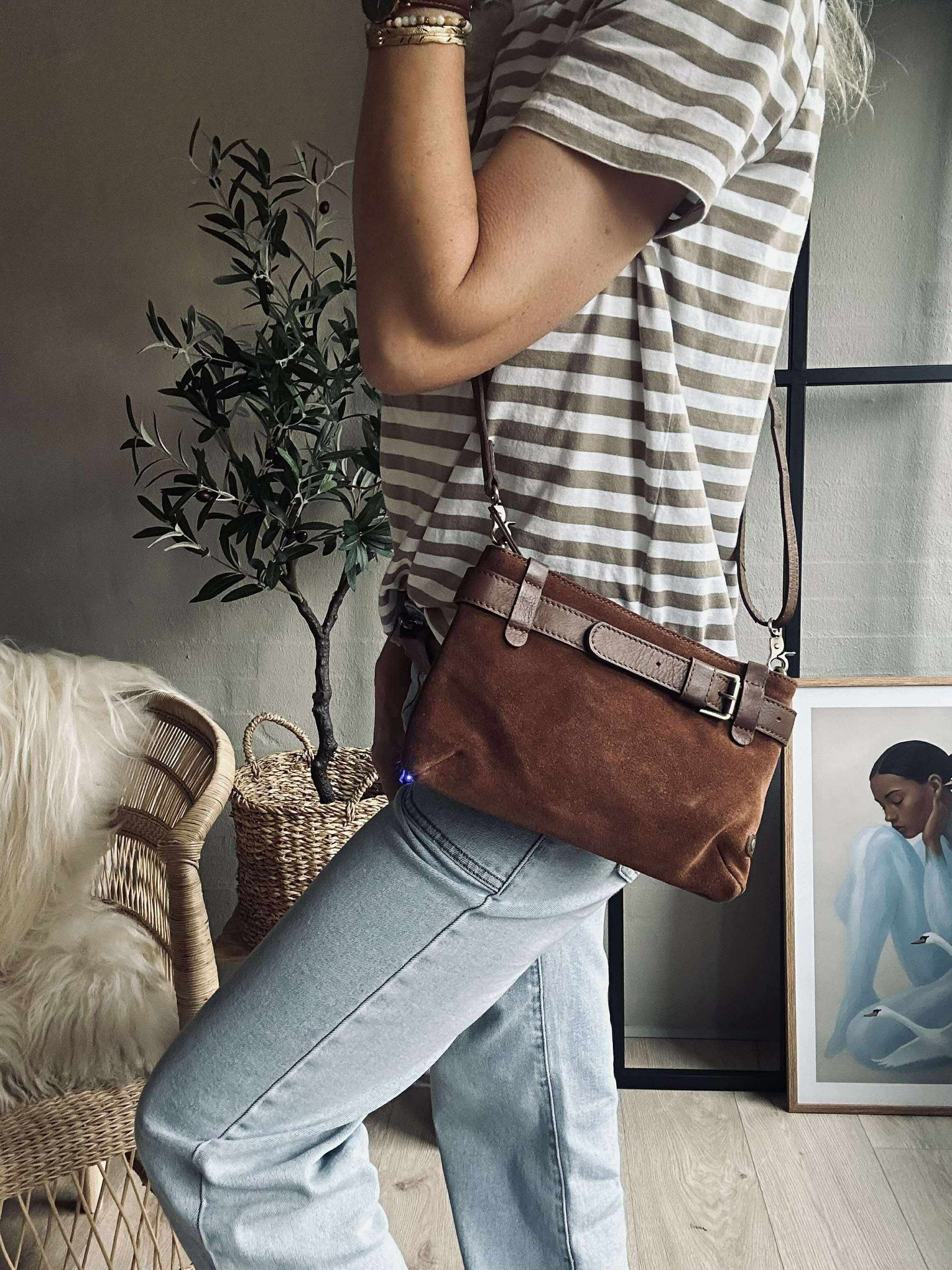 Clutch Veloursleder - Cognac