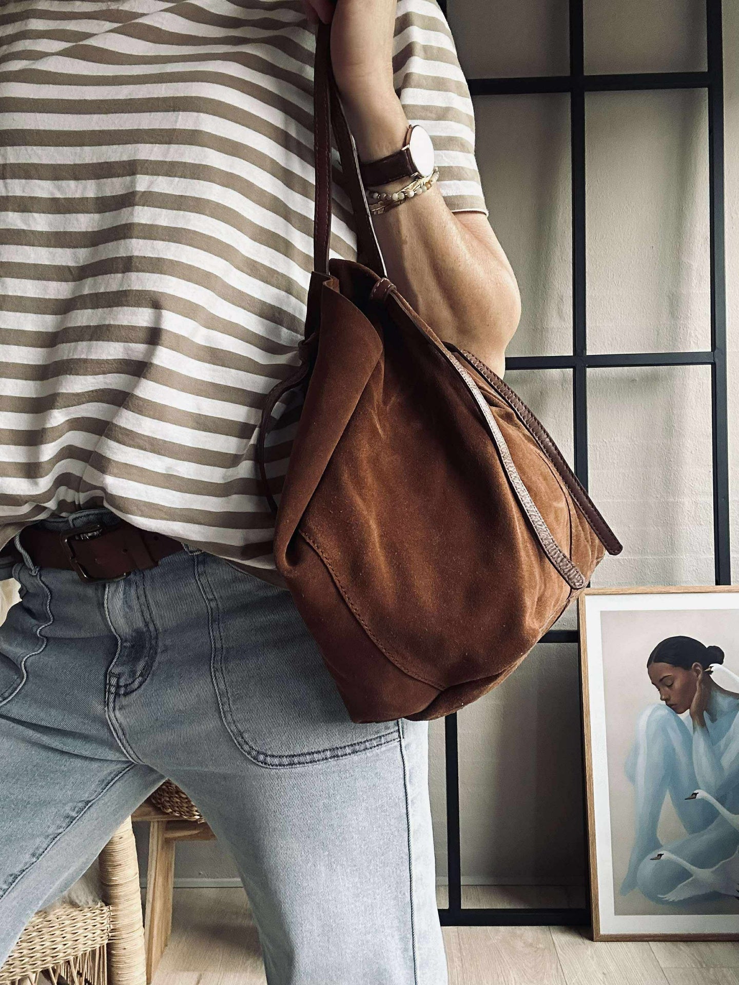 Schöner Wildleder-Shopper - Cognac
