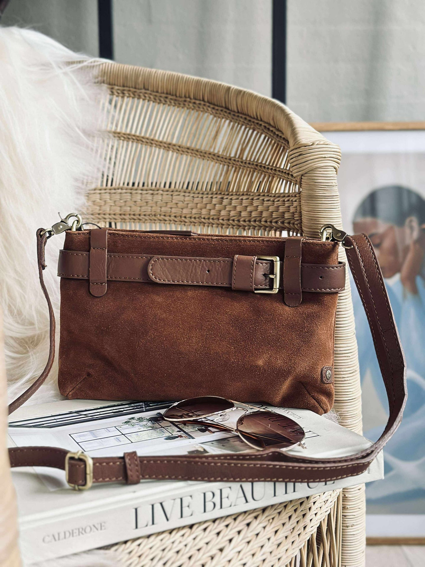 Clutch Veloursleder - Cognac