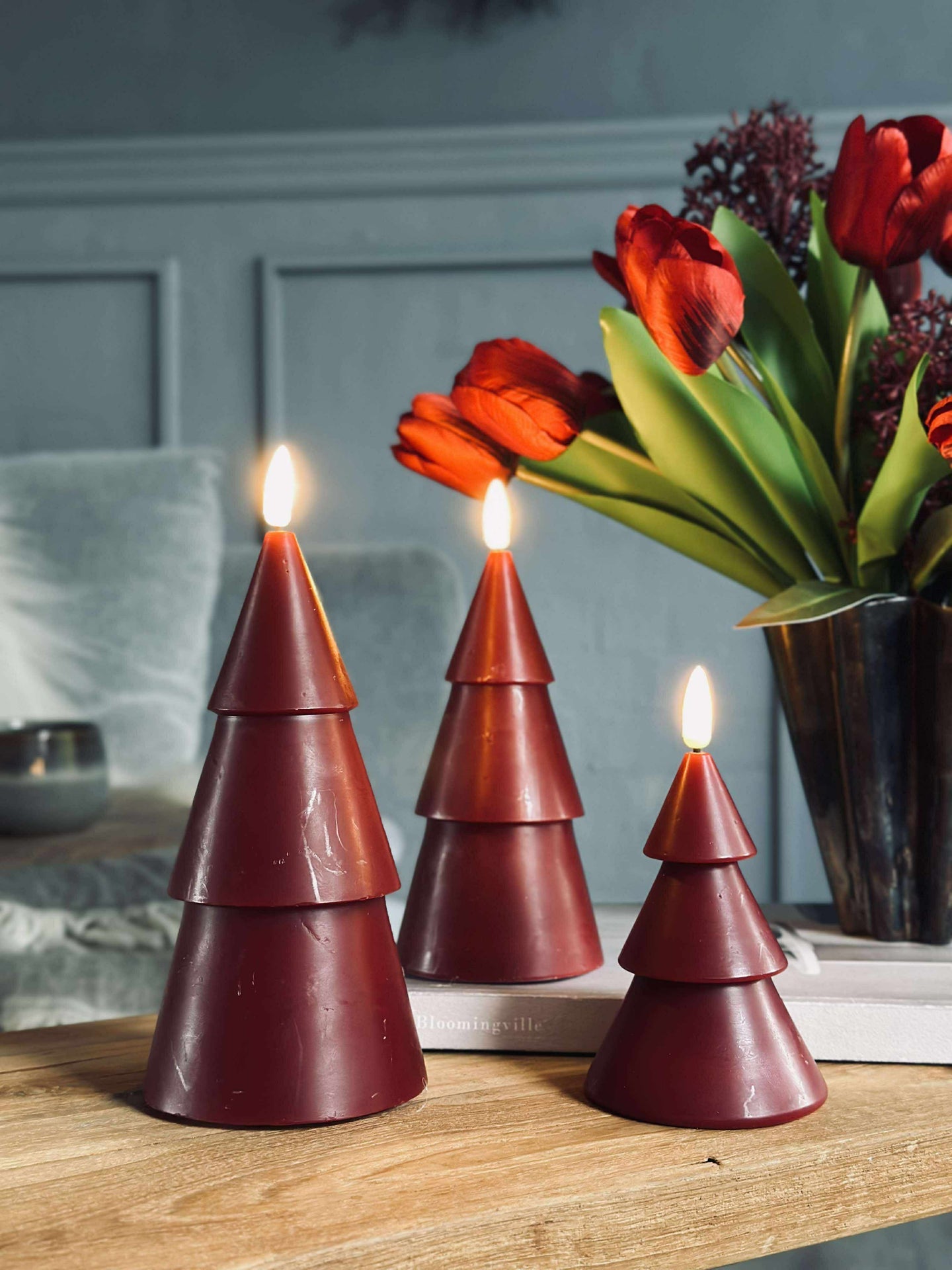 LED Weihnachtsbaum 3 Stk. m. Fernbedienung Rot