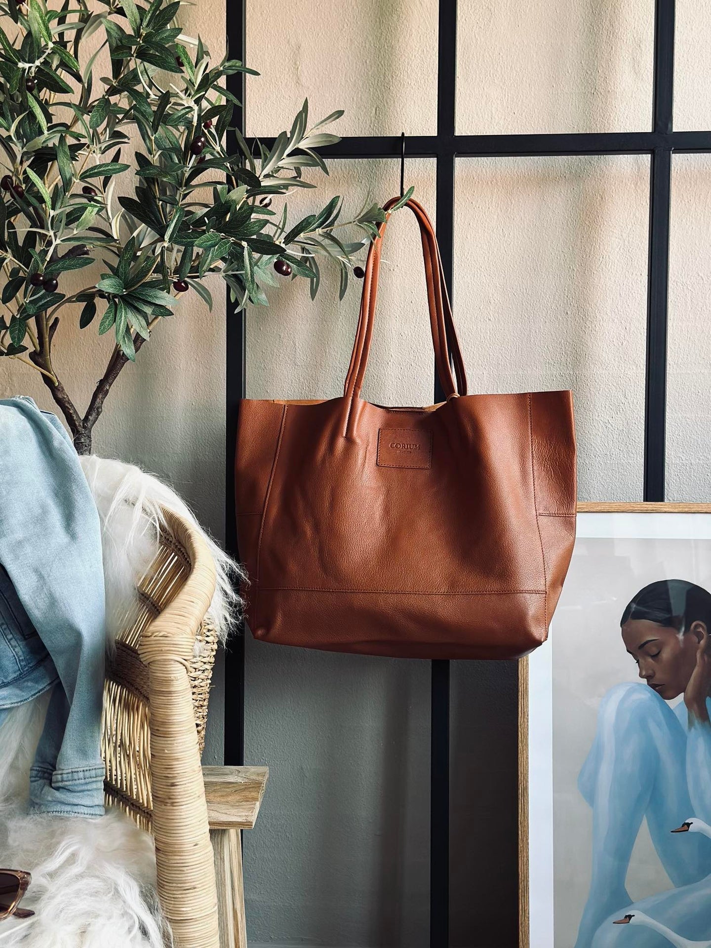 Shopper Daily aus weichem Leder - Cognac