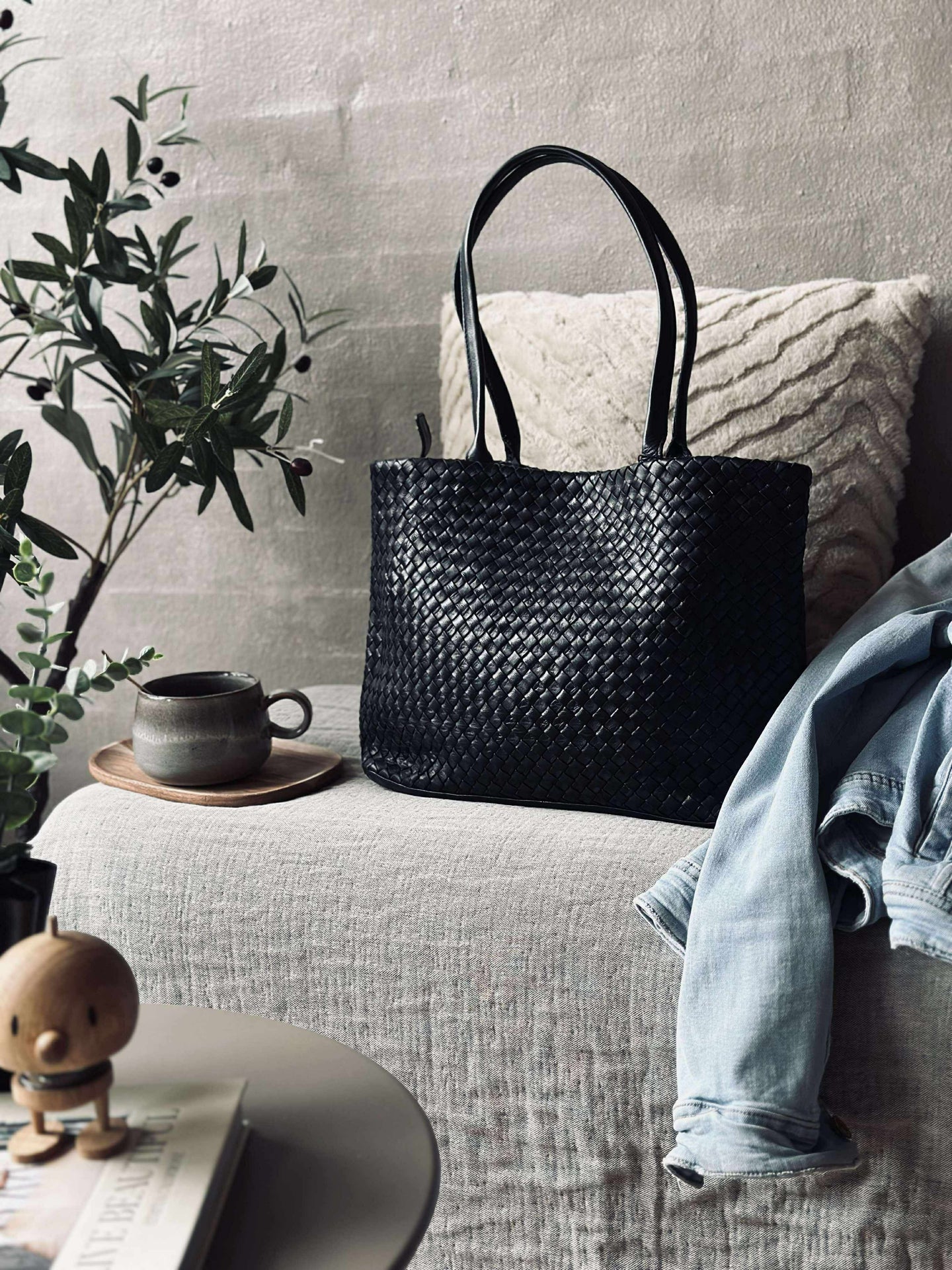 Shopper aus geflochtenem Leder - Black