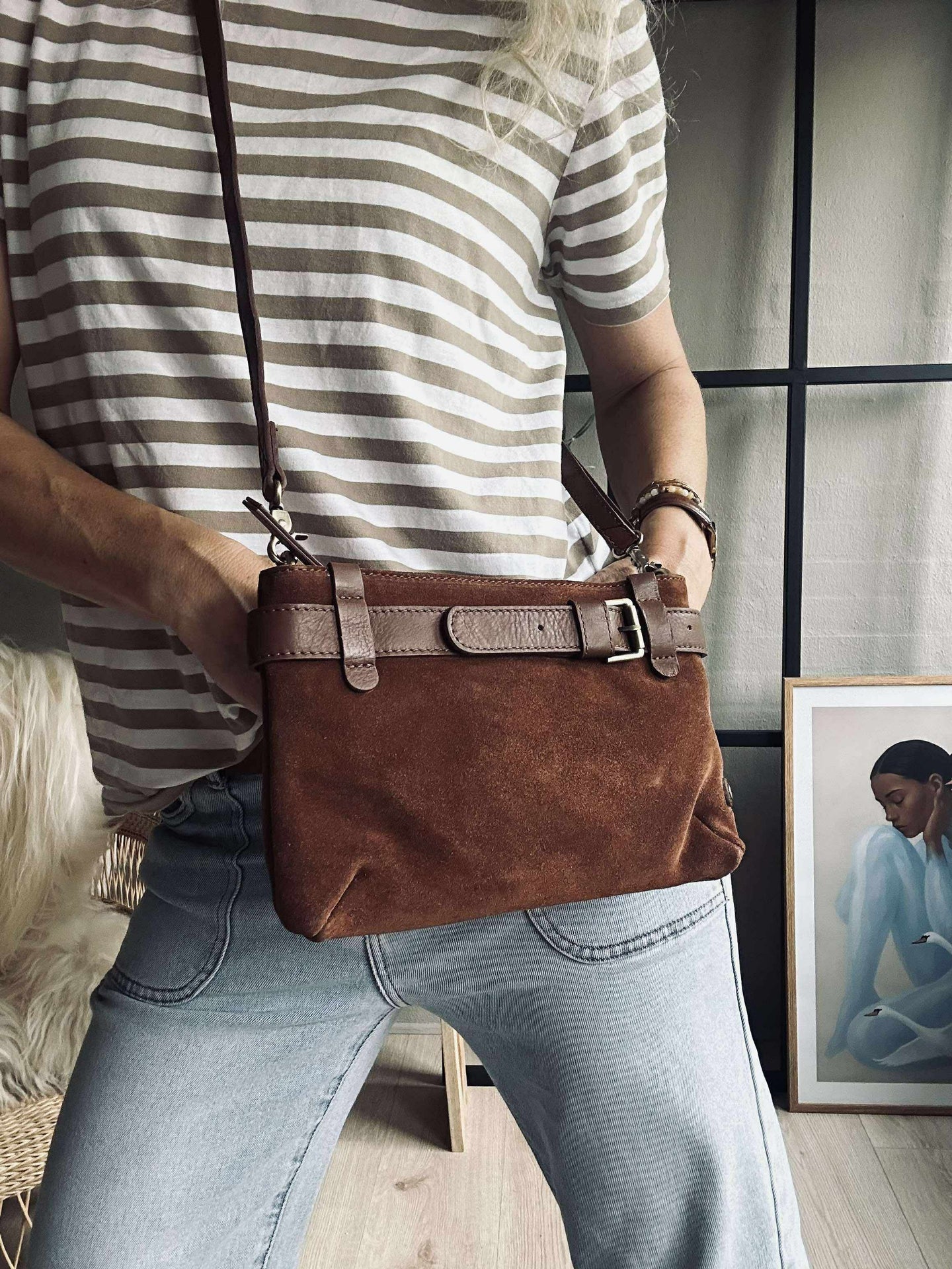Clutch Veloursleder - Cognac