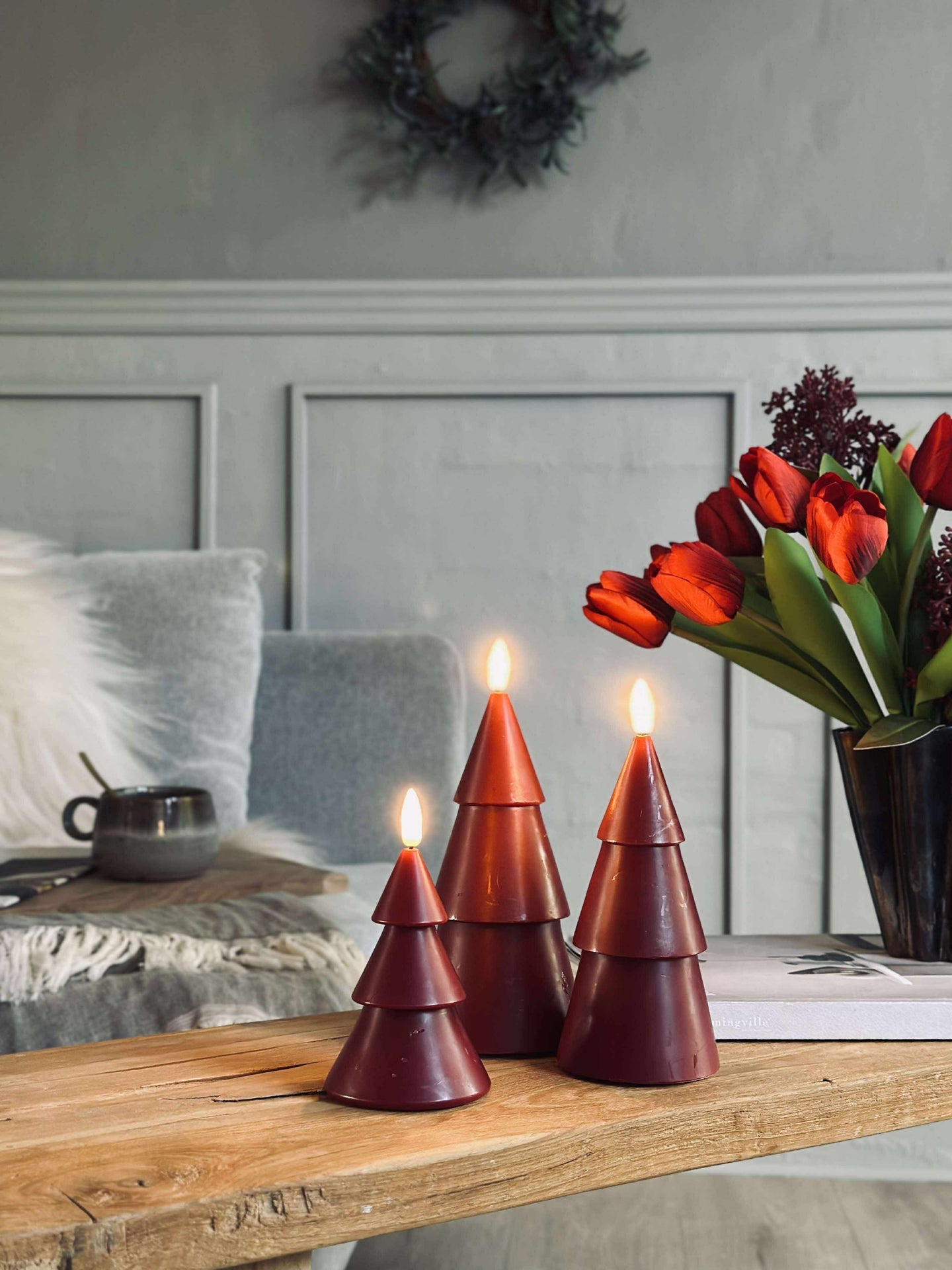 LED Weihnachtsbaum 3 Stk. m. Fernbedienung Rot