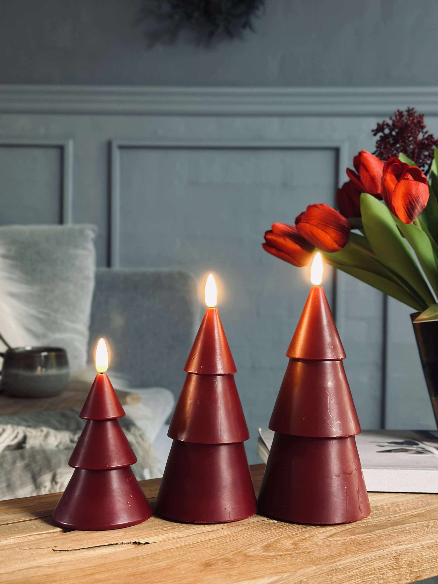 LED Weihnachtsbaum 3 Stk. m. Fernbedienung Rot