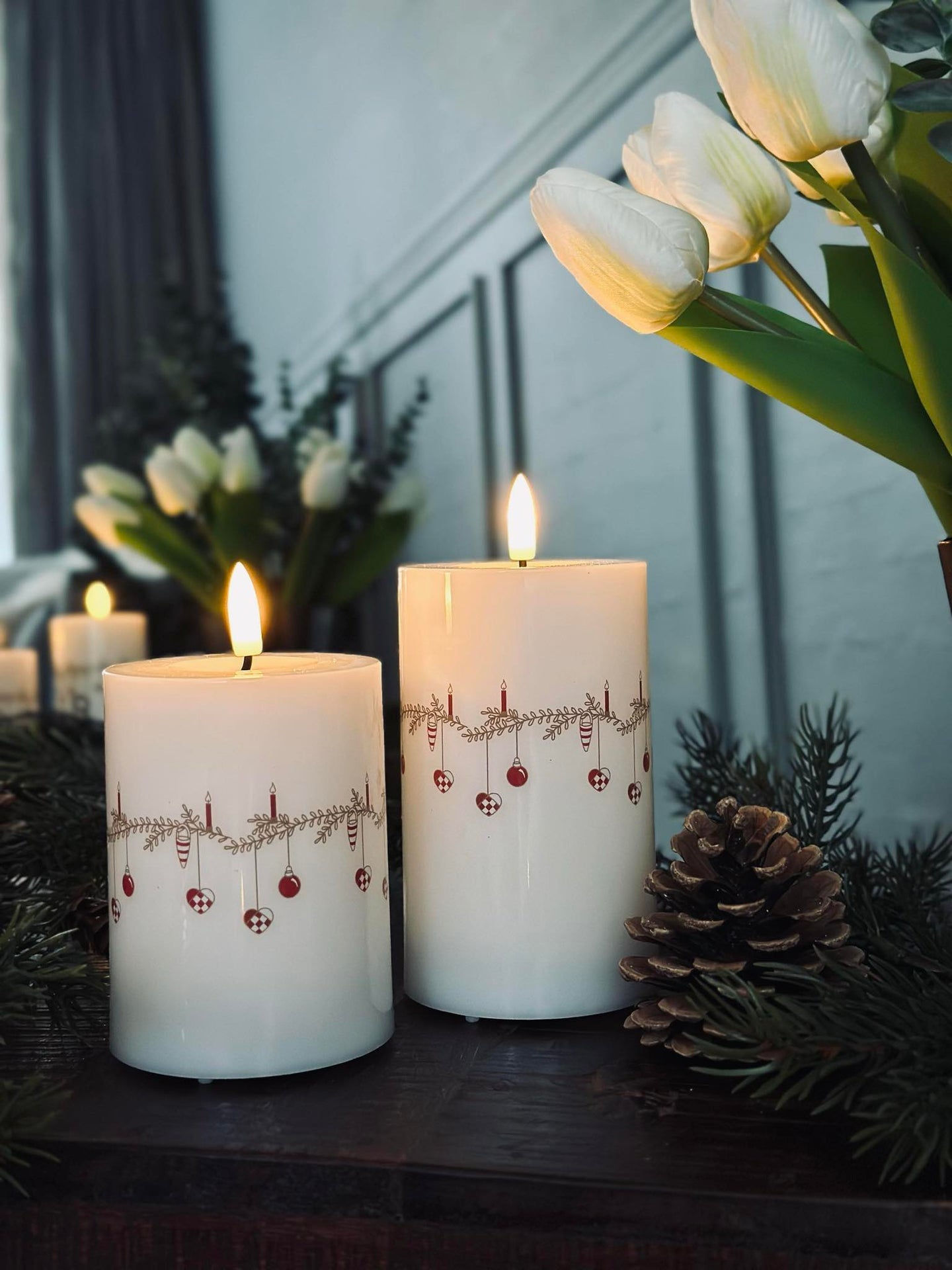 LED Blockkerzen TWINKLE CHRISTMAS - Set mit 2 Stück.