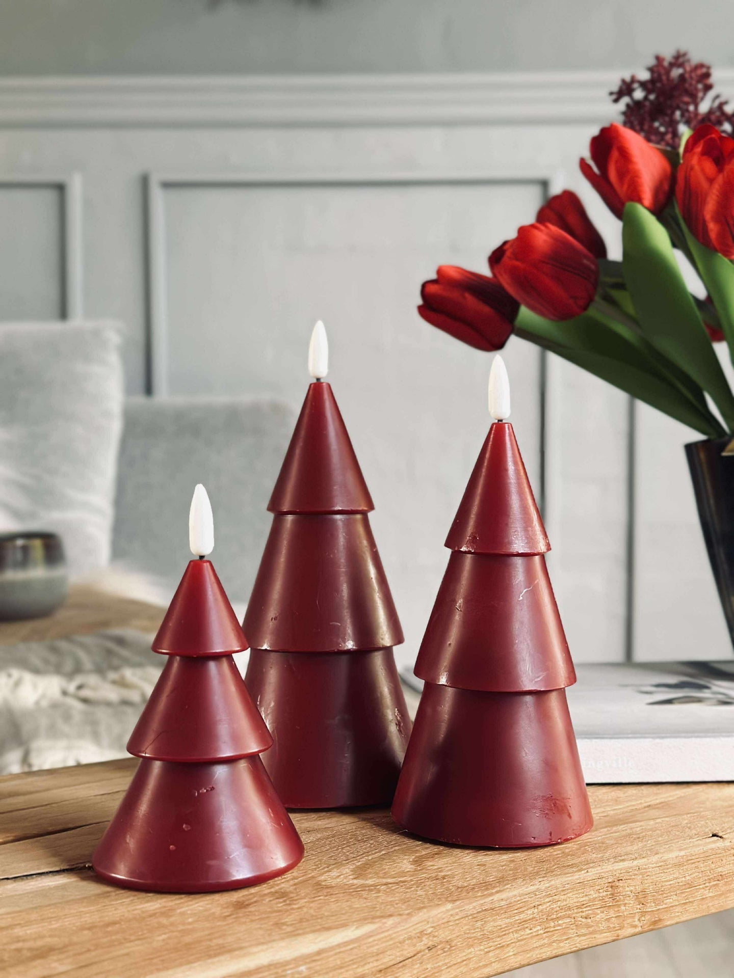 LED Weihnachtsbaum 3 Stk. m. Fernbedienung Rot