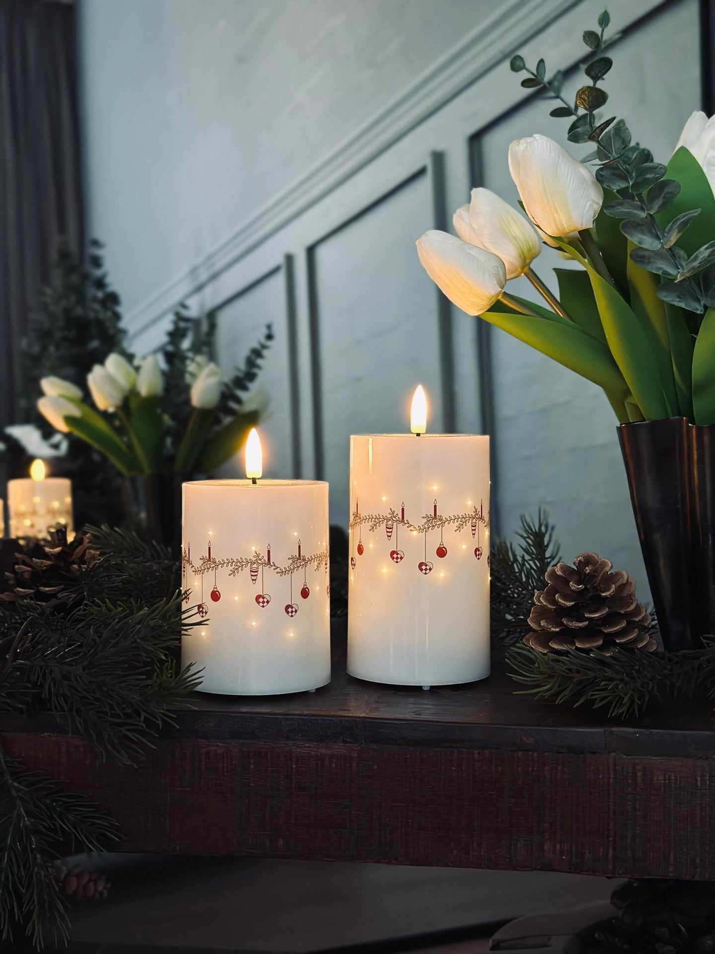 LED Blockkerzen TWINKLE CHRISTMAS - Set mit 2 Stück.
