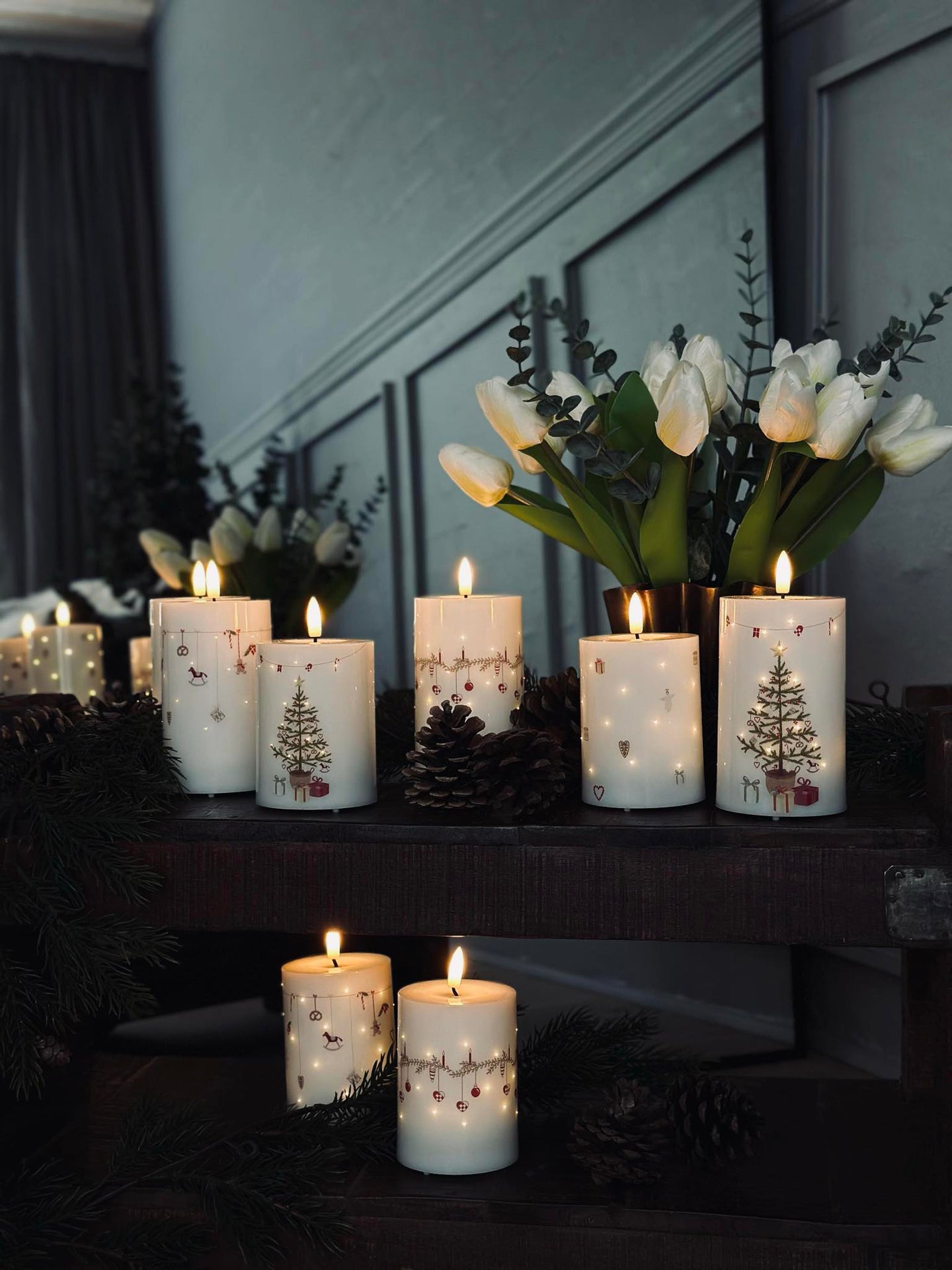 LED-Blockkerzen TWINKLE CHRISTMAS - Set mit 2 Stück.