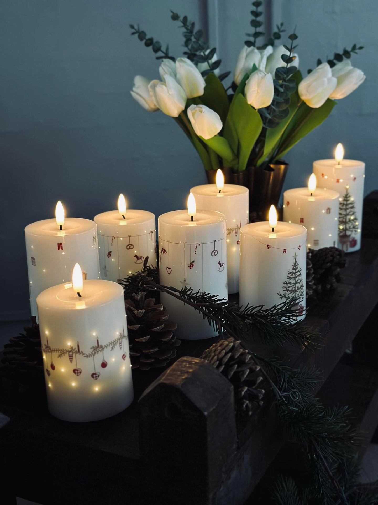 LED-Blockkerzen TWINKLE CHRISTMAS - Set mit 2 Stück.