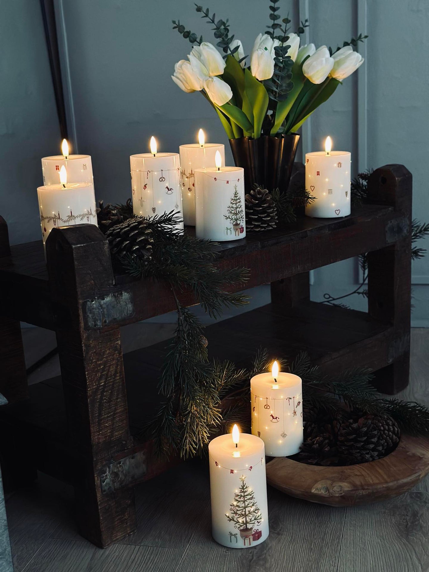 LED-Blockkerzen TWINKLE CHRISTMAS - Set mit 2 Stück.