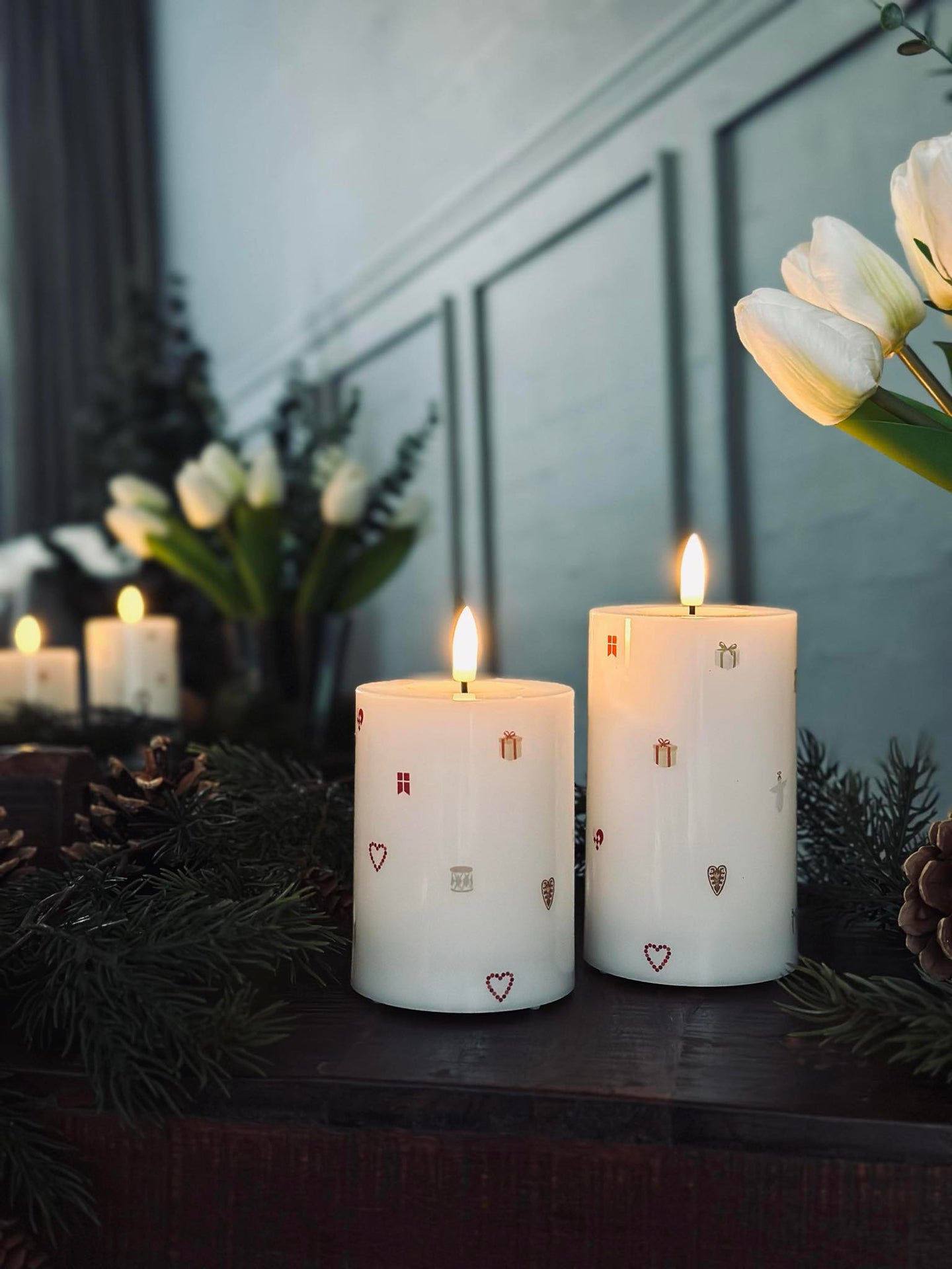 LED-Blockkerzen TWINKLE CHRISTMAS - Set mit 2 Stück.