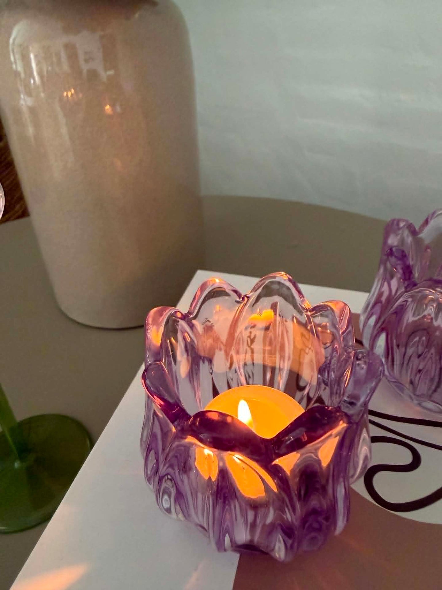 Lila Tulpen-Kerzenhalter - Set mit 2 Stk.
