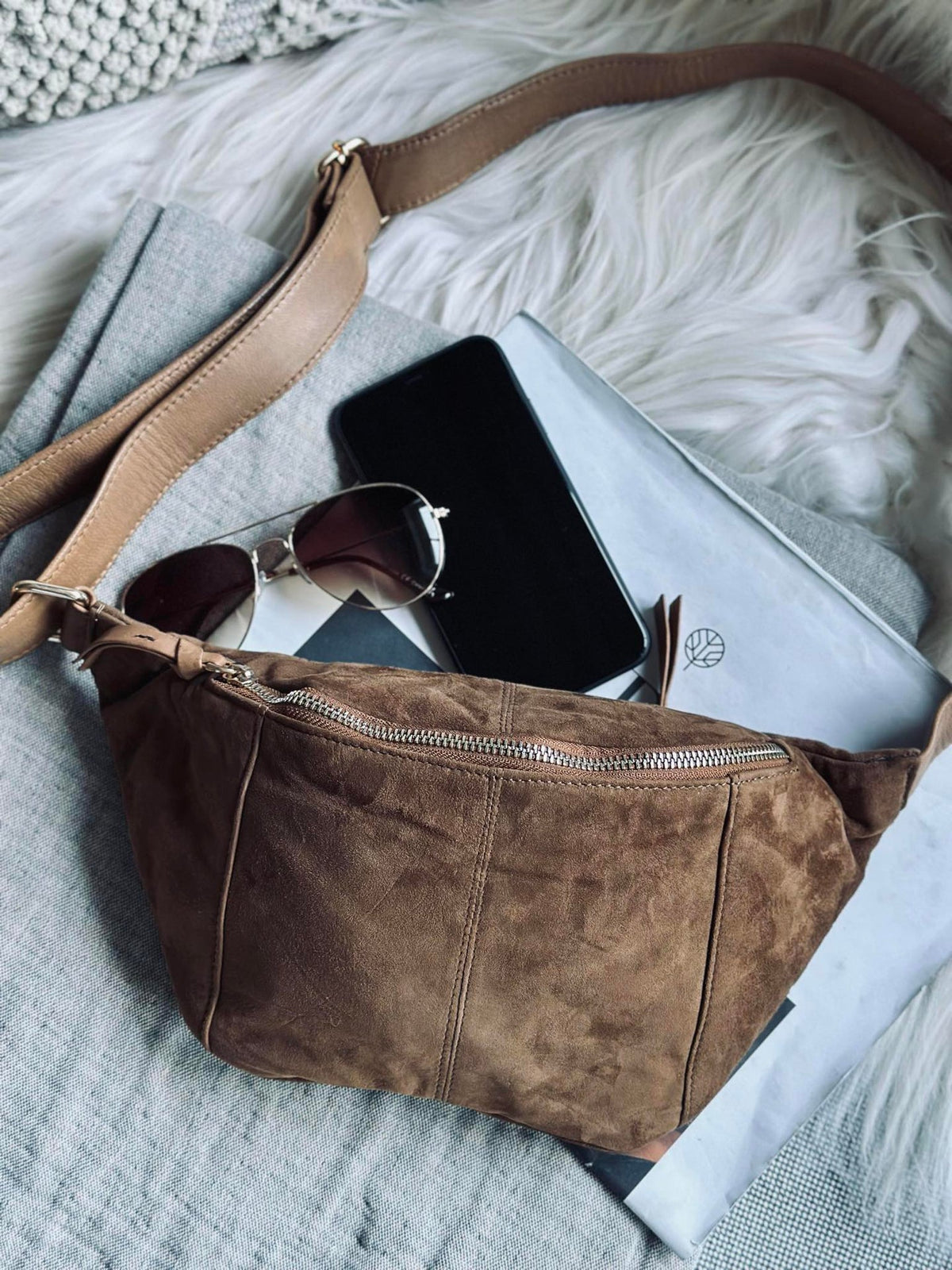 Bauchtasche JUNE Wildleder - Caramel