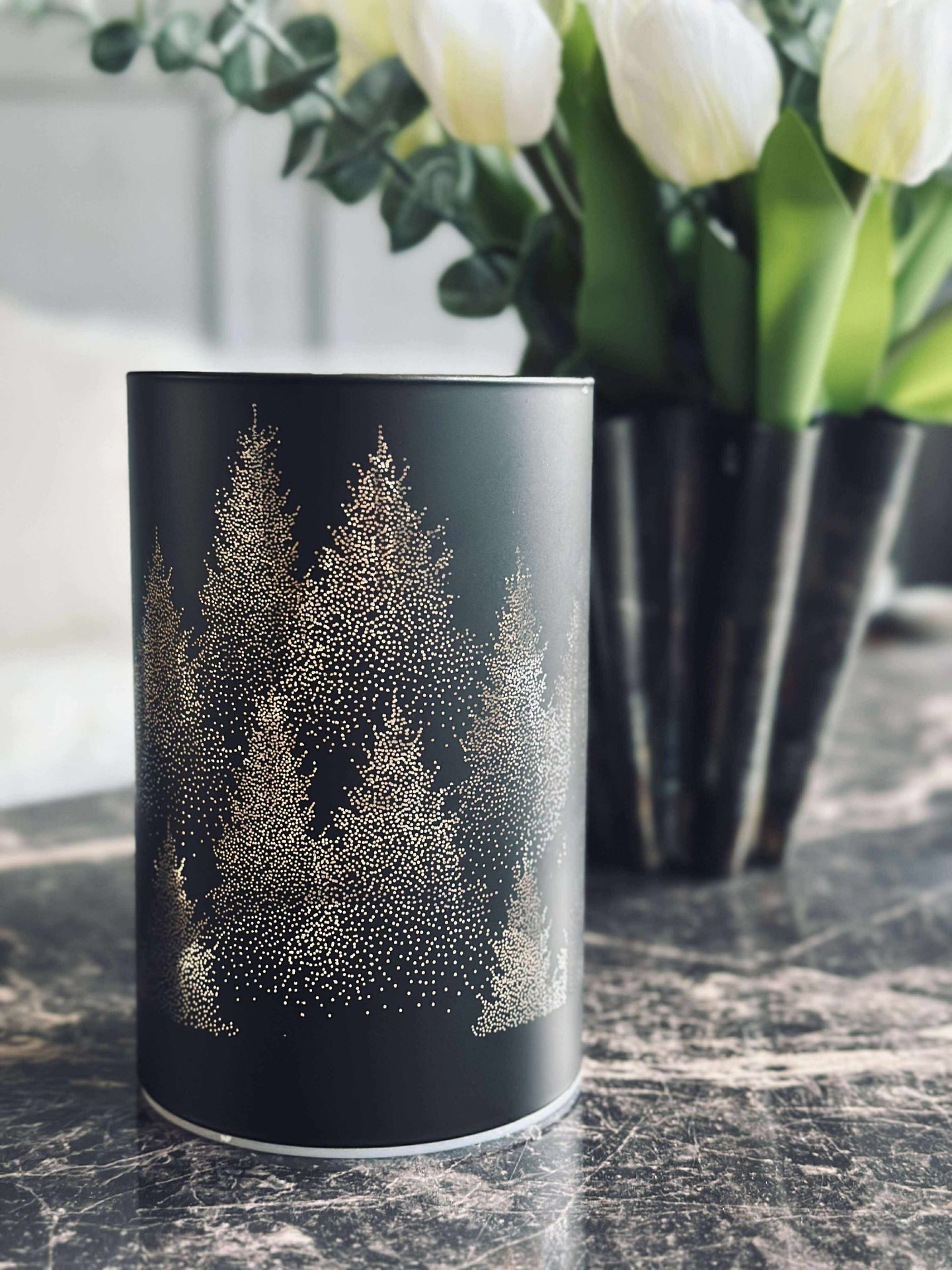 Laterne mit LED-Licht - Black / gold
