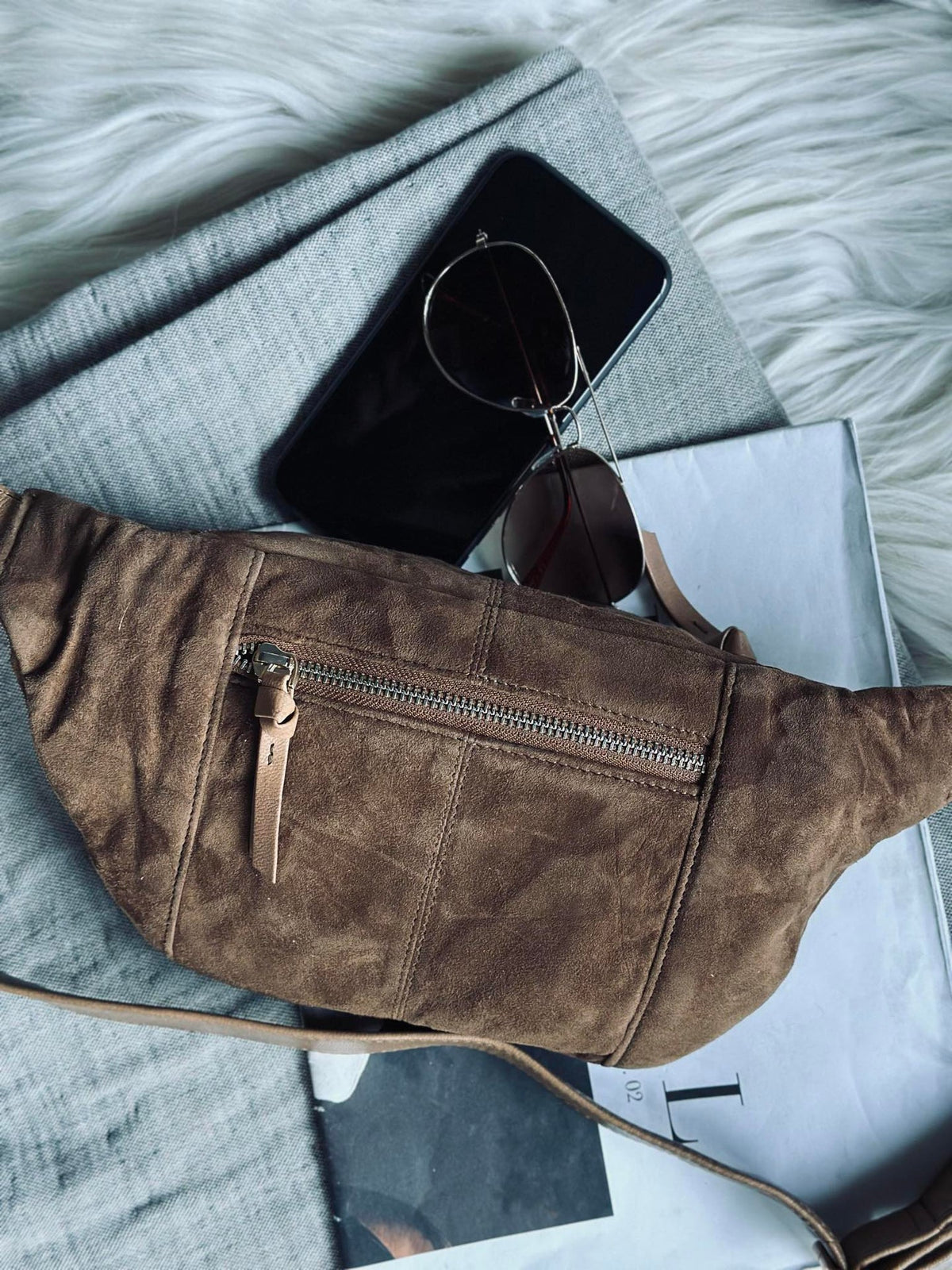 Bauchtasche JUNE Wildleder - Caramel