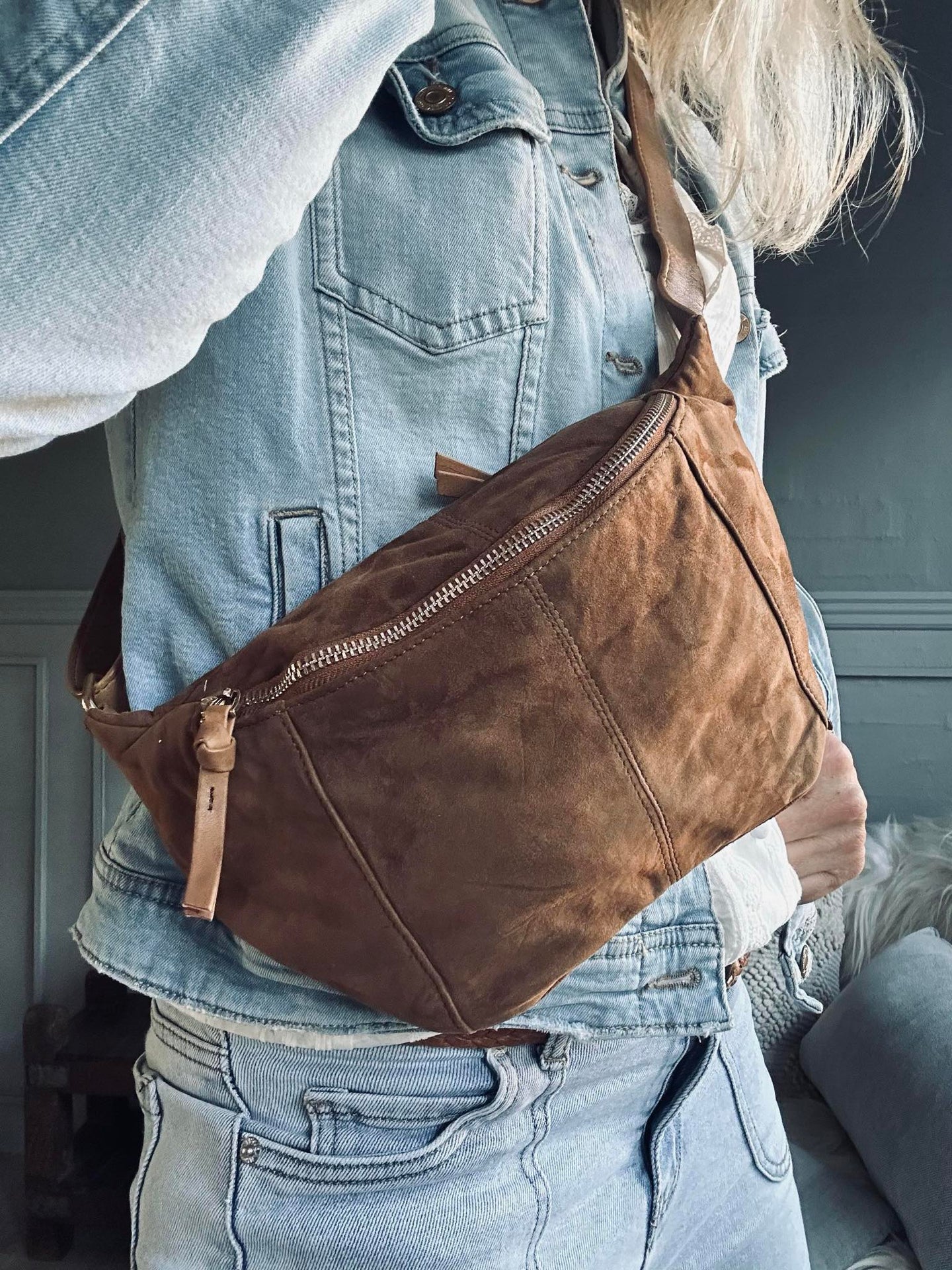 Bauchtasche JUNE Wildleder - Caramel