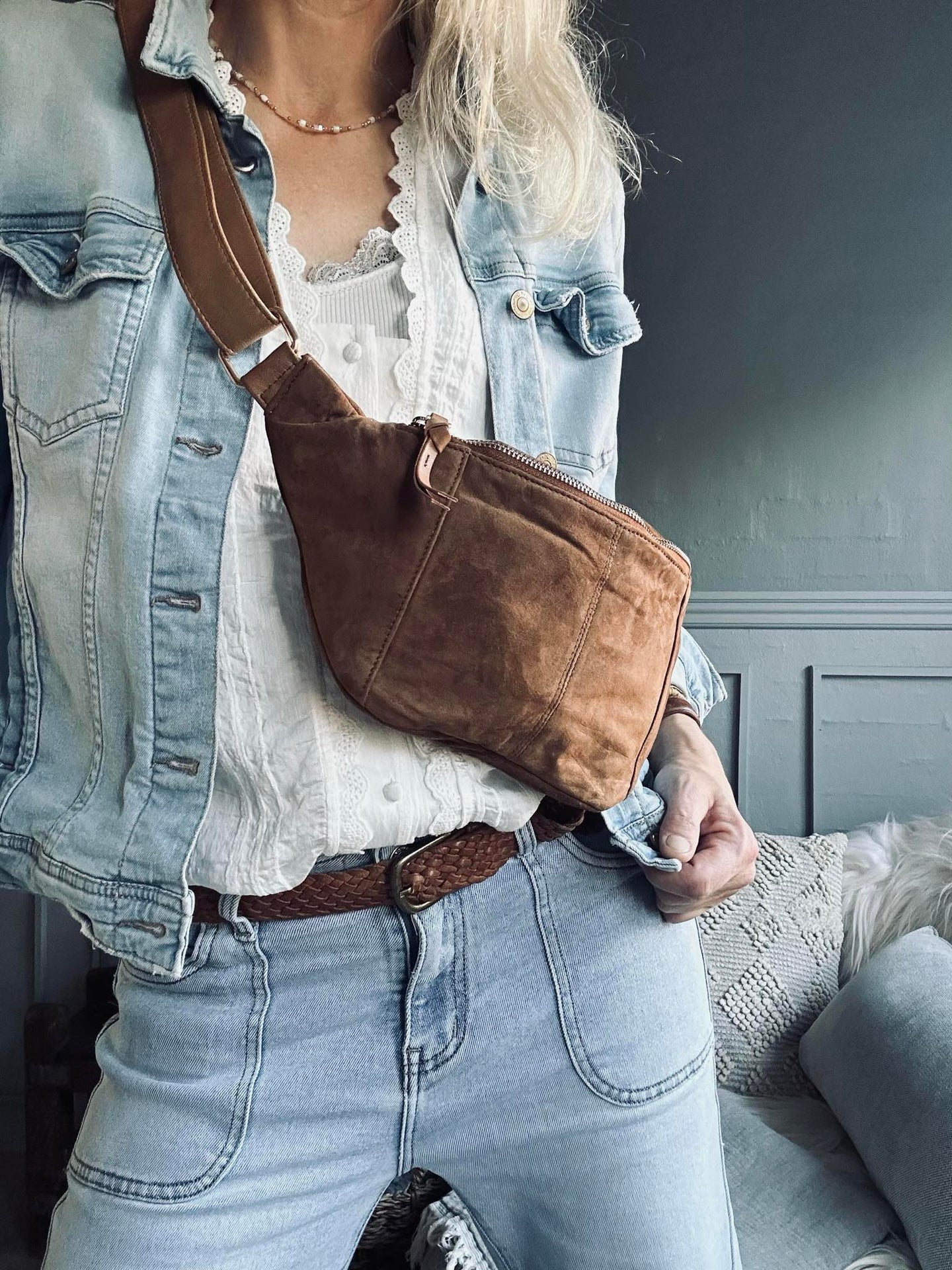 Bauchtasche JUNE Wildleder - Caramel