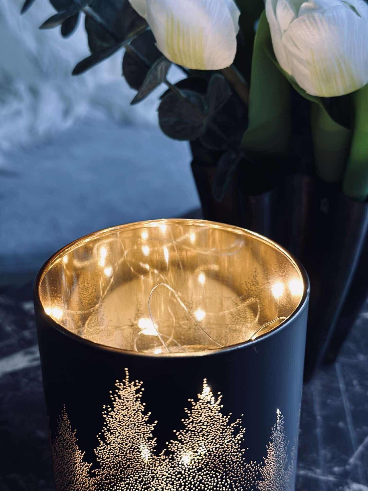 Laterne mit LED-Licht - Black / gold