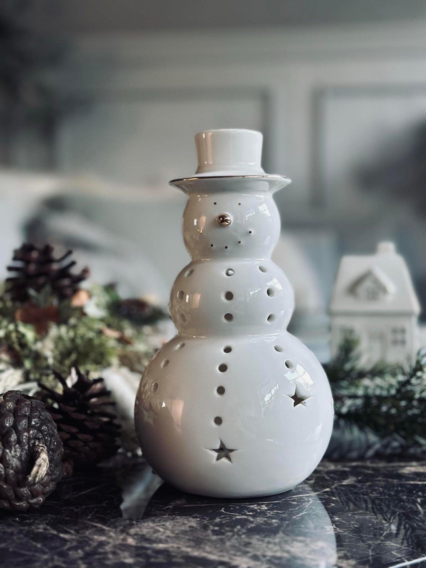 Schneemann mit LED-Licht - Porzellan