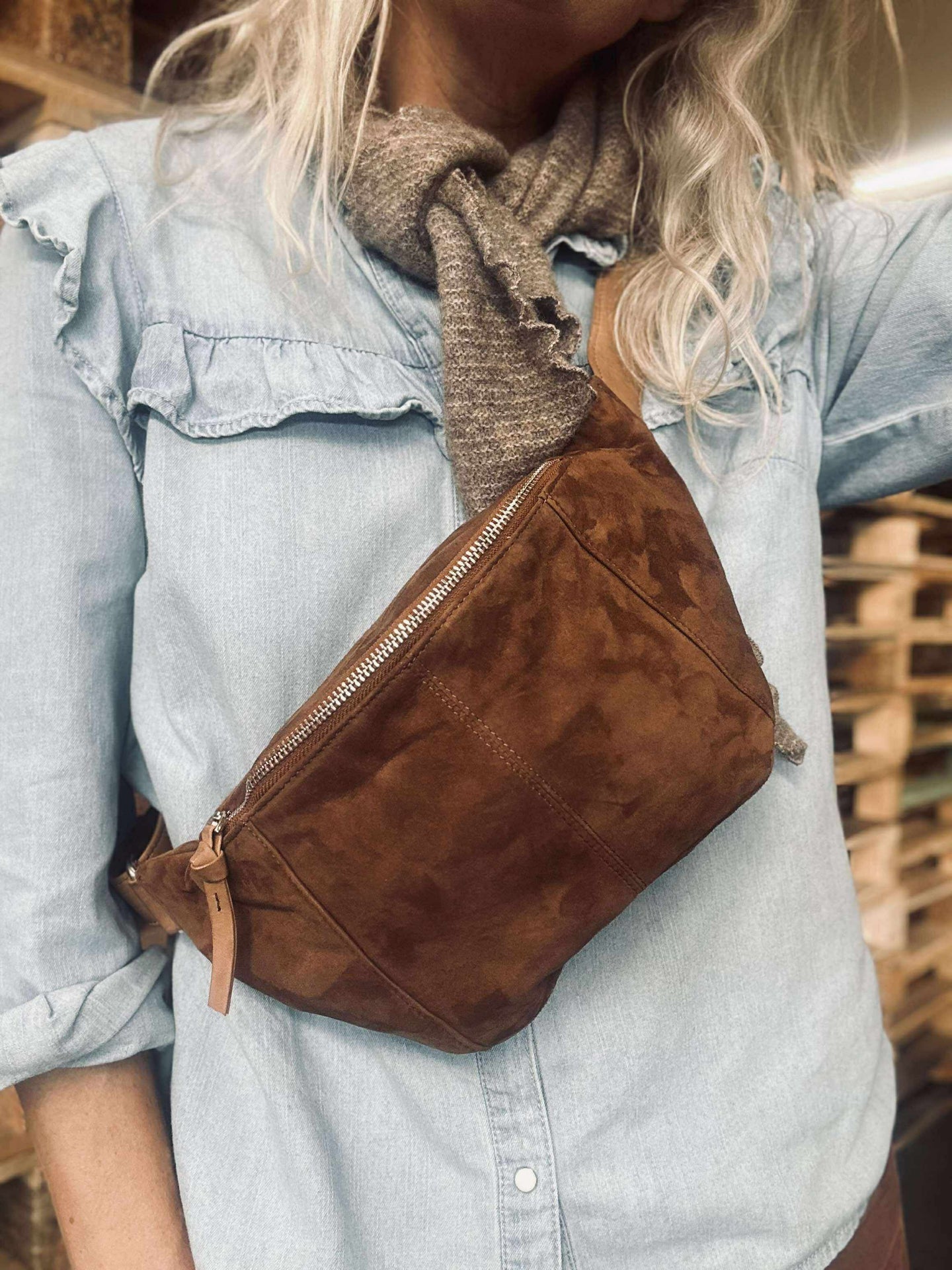 Bauchtasche JUNE Wildleder - Caramel