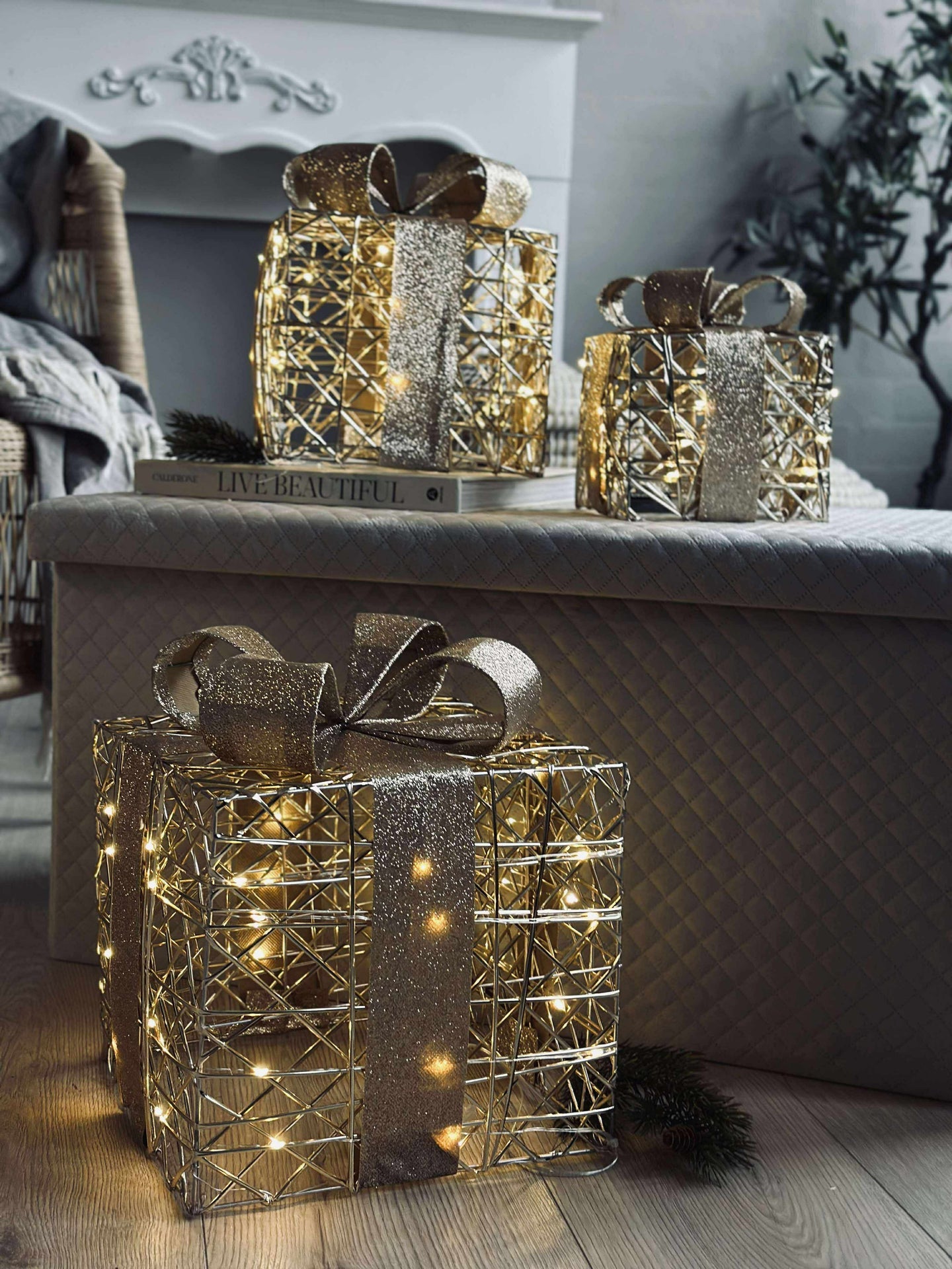 Weihnachtsgeschenke mit LED-Licht - 3 Stk.