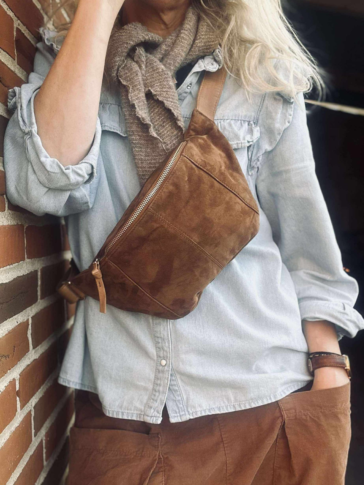 Bauchtasche JUNE Wildleder - Caramel