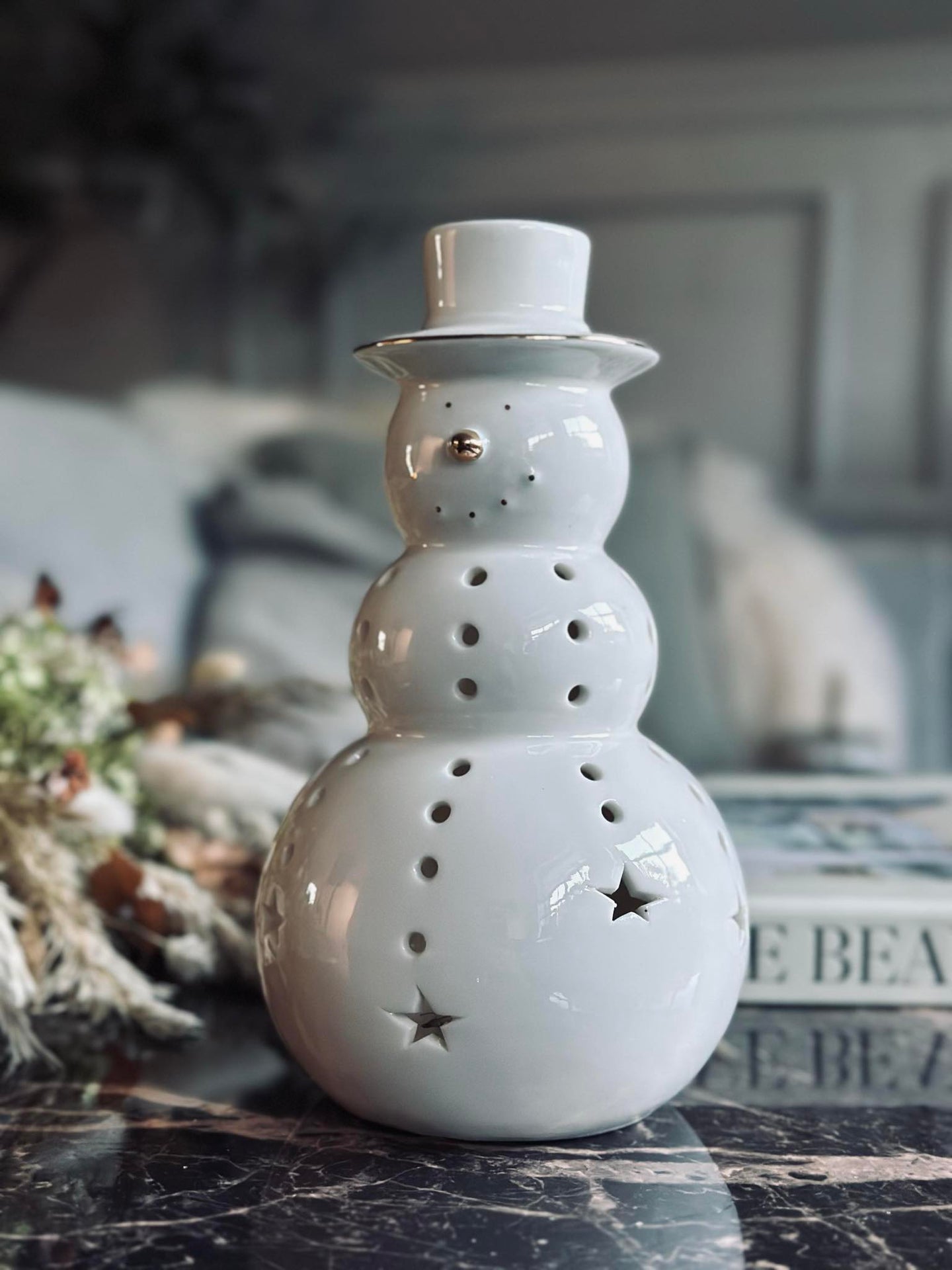 Schneemann mit LED-Licht - Porzellan